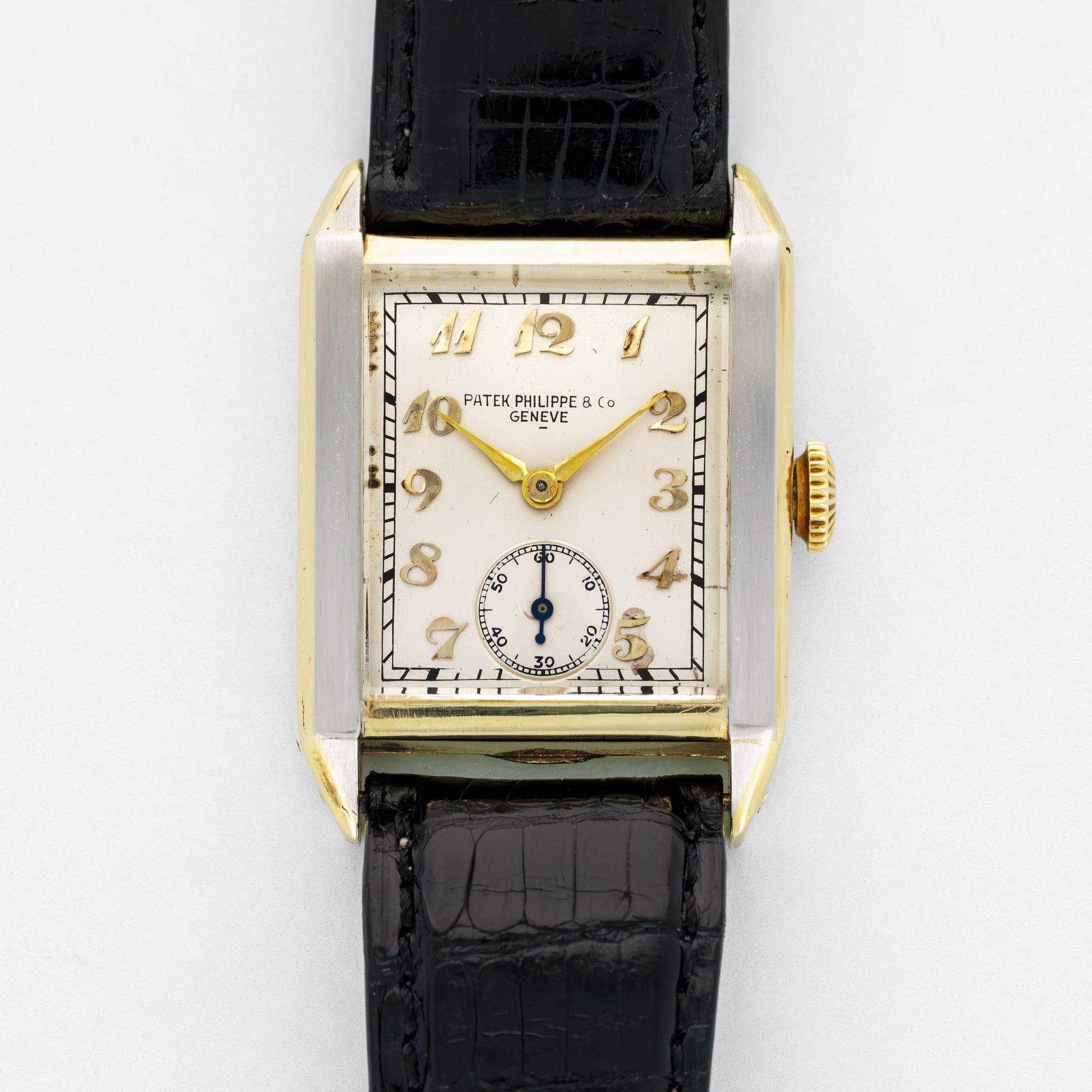 Patek Philippe Yellow &amp; White Gold Breguet Numerals Rectangular Watch, 1928