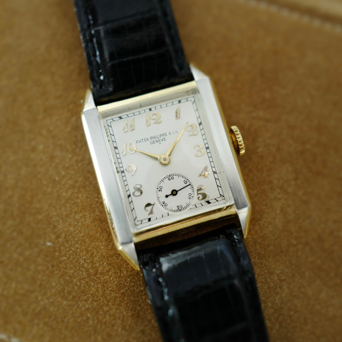 Patek Philippe Yellow &amp; White Gold Breguet Numerals Rectangular Watch, 1928