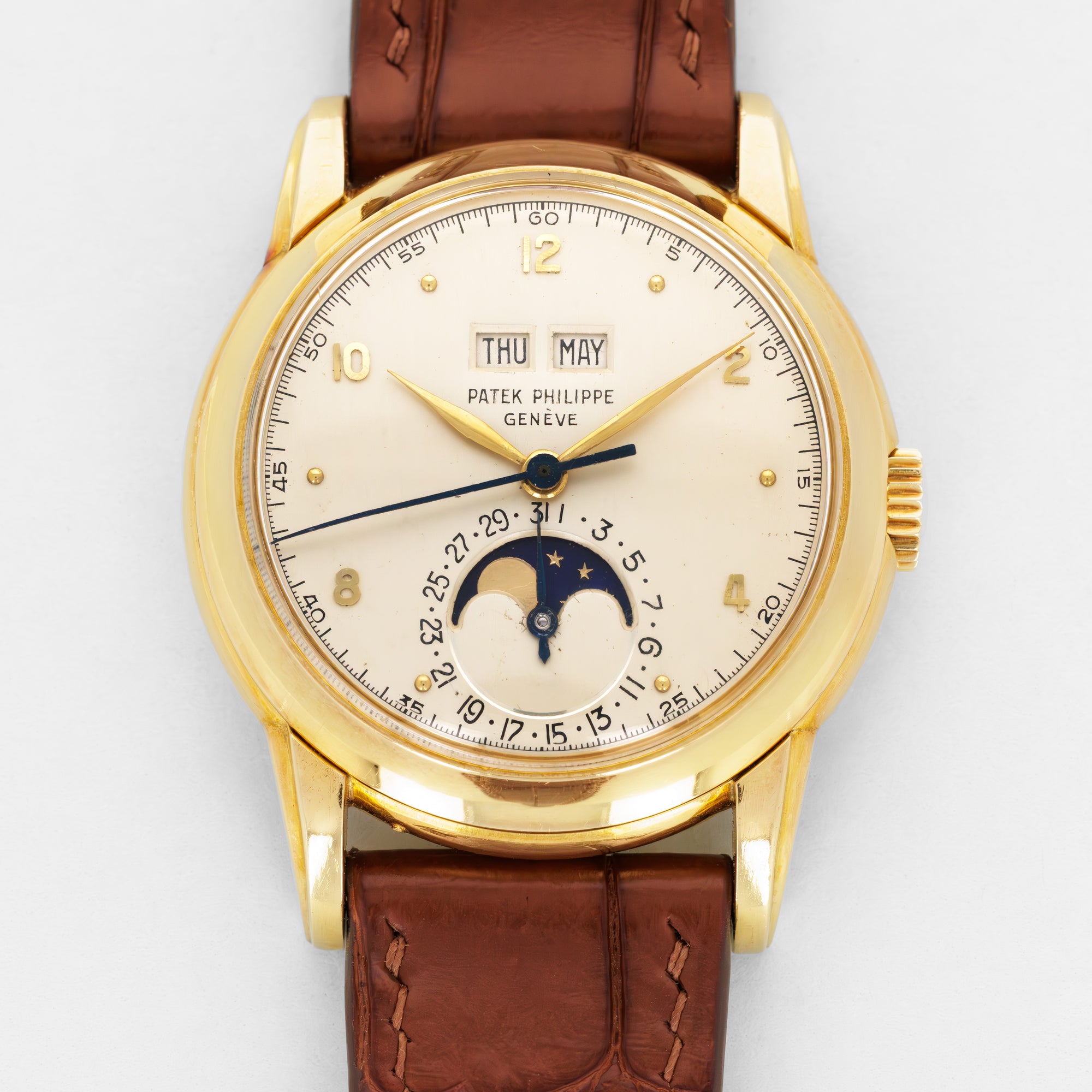 Patek Philippe Yellow Gold Perpetual Calendar Watch Ref. 2497 Retailed by Gubelin, Second 2497 Produced