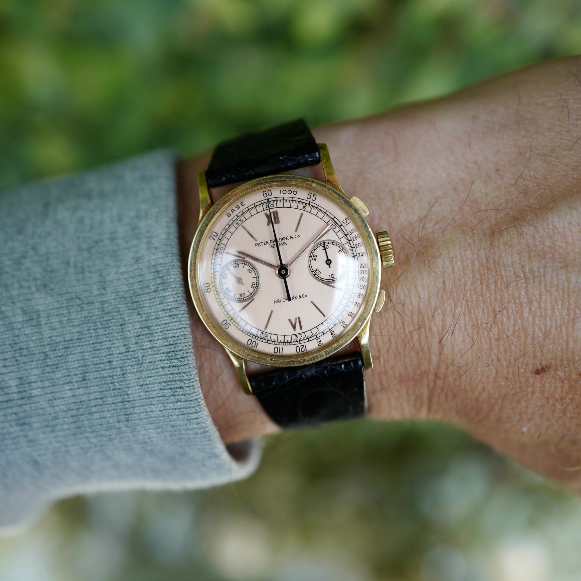 Patek Philippe Yellow Gold Chronograph Hausmann &amp; Co. Rose Dial Watch Ref. 533