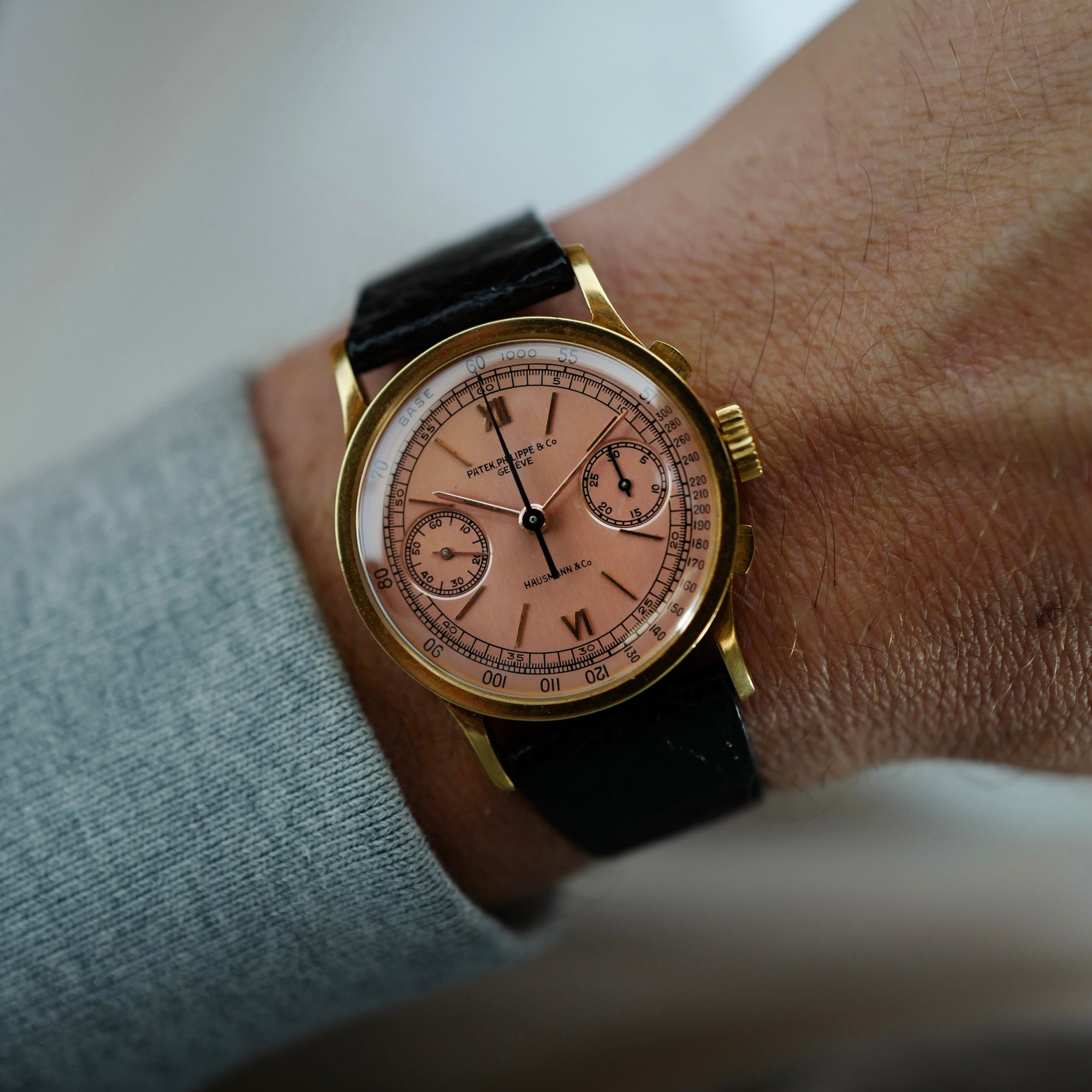 Patek Philippe Yellow Gold Chronograph Hausmann &amp; Co. Rose Dial Watch Ref. 533