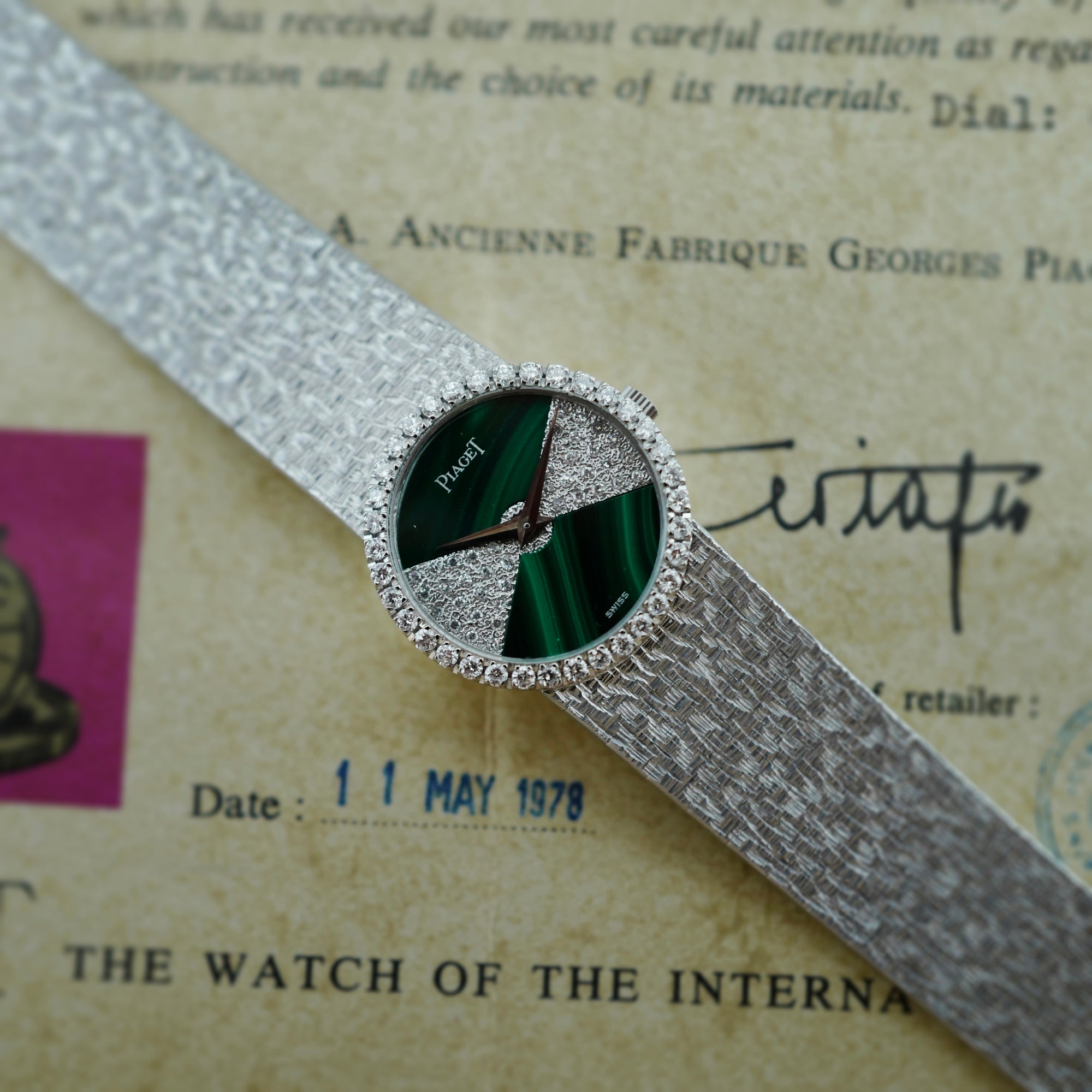 Piaget White Gold Diamond and Malachite Watch Ref. 9706