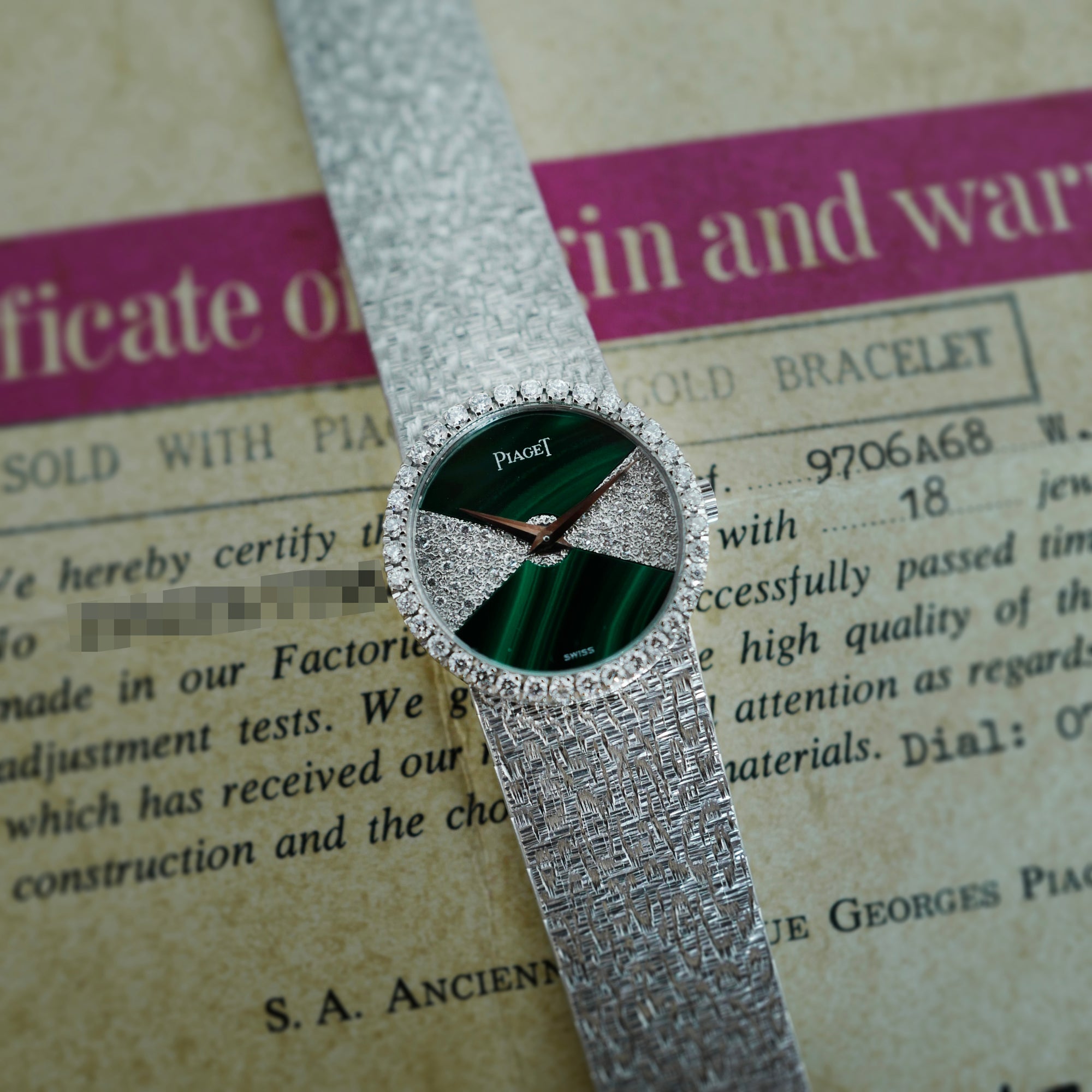 Piaget White Gold Diamond and Malachite Watch Ref. 9706