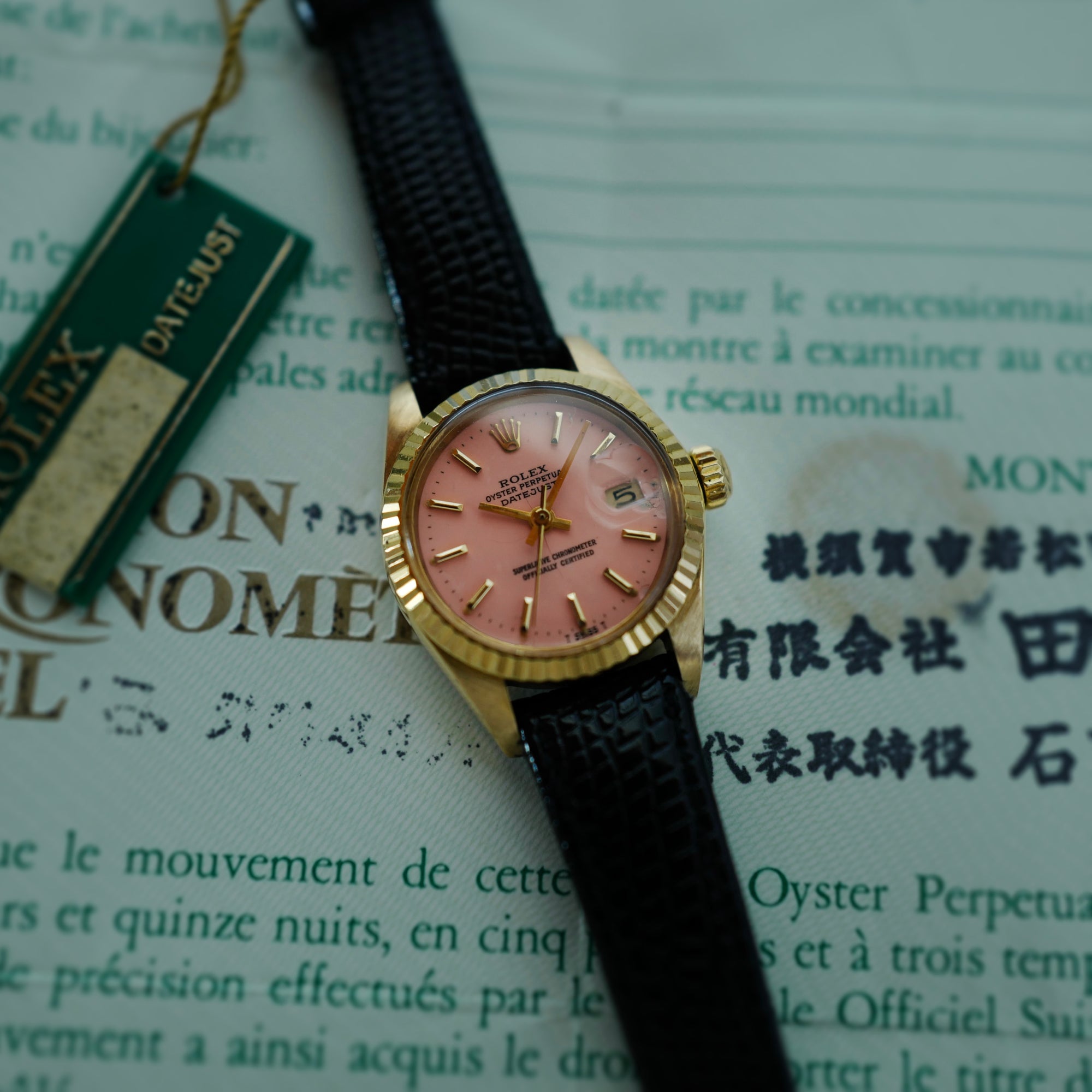 Rolex Yellow Gold Oyster Perpetual Datejust Ref. 6917 with Peach Stella Dial and Original Warranty (New Arrival)