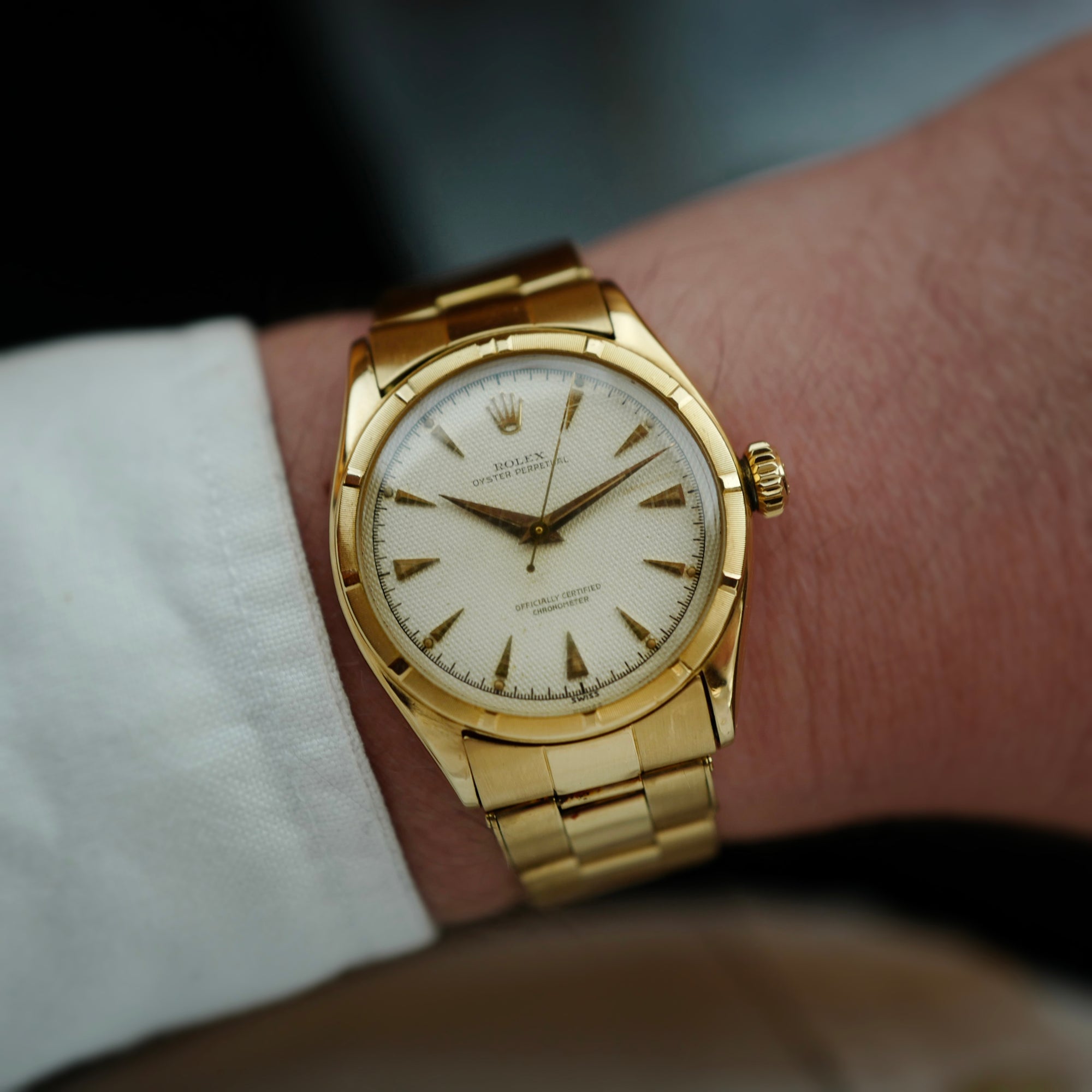 Rolex Yellow Gold Oyster Perpetual Honeycomb Watch Ref. 6085 (New Arrival)