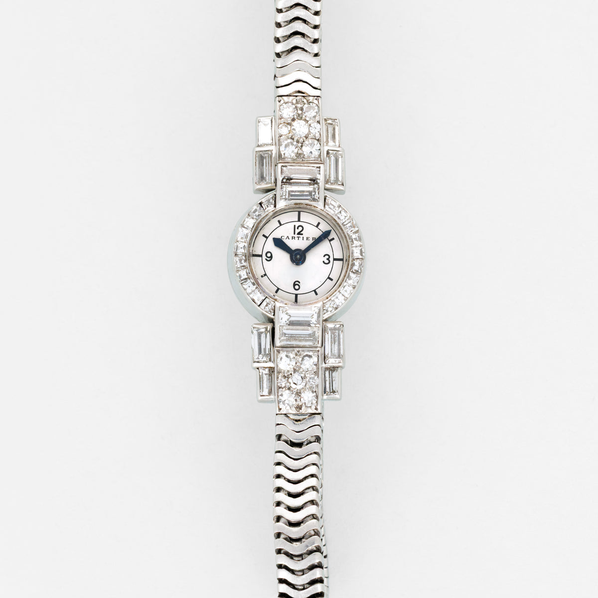 Cartier Platinum Diamond Bracelet Watch with Sector Dial