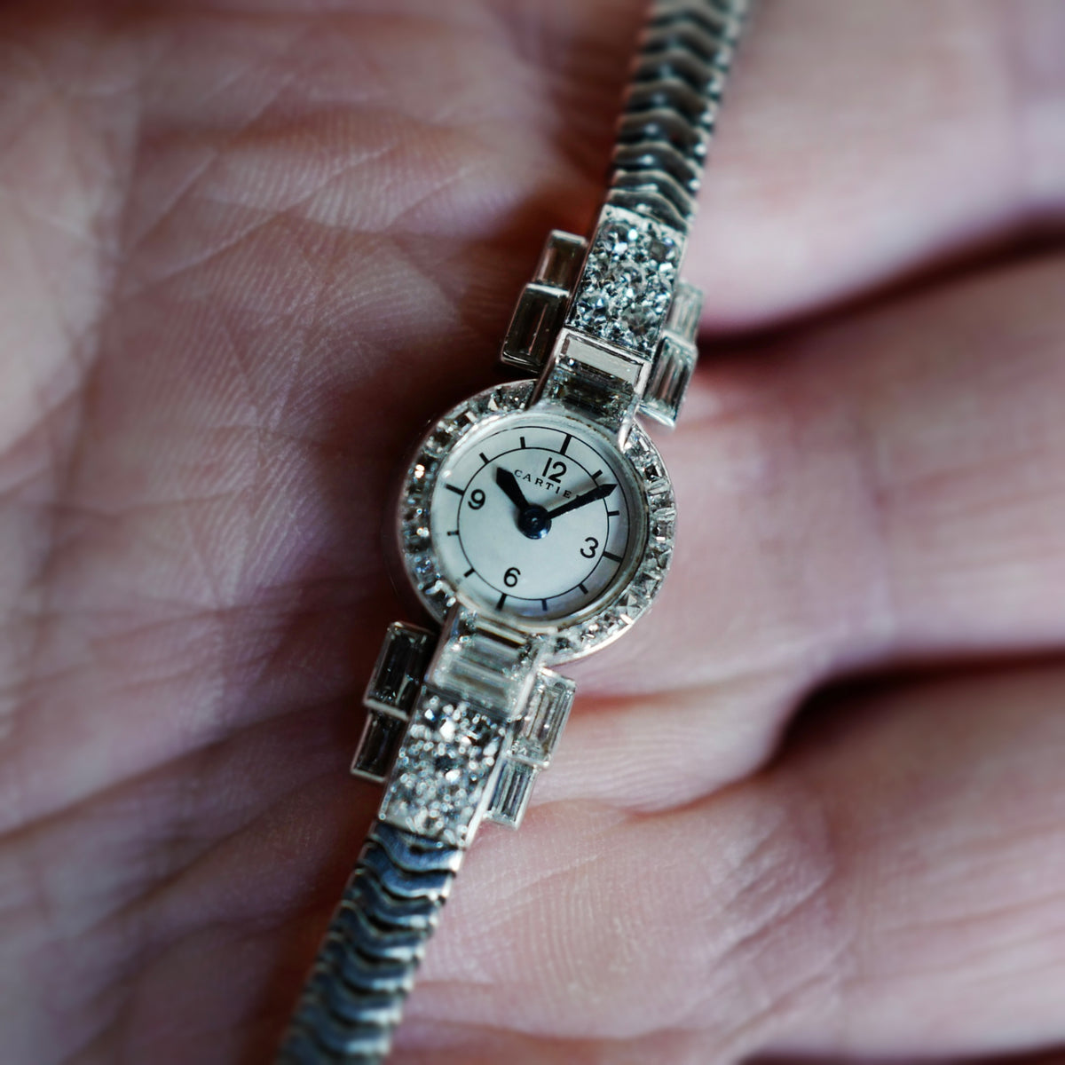 Cartier Platinum Diamond Bracelet Watch with Sector Dial