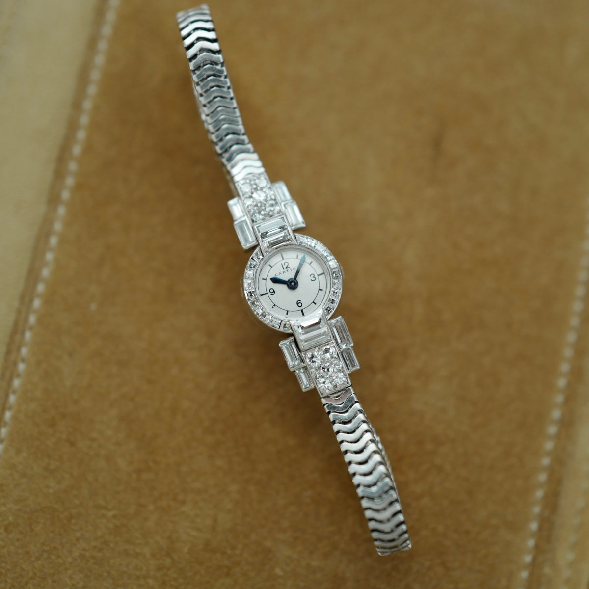 Cartier Platinum Diamond Bracelet Watch with Sector Dial