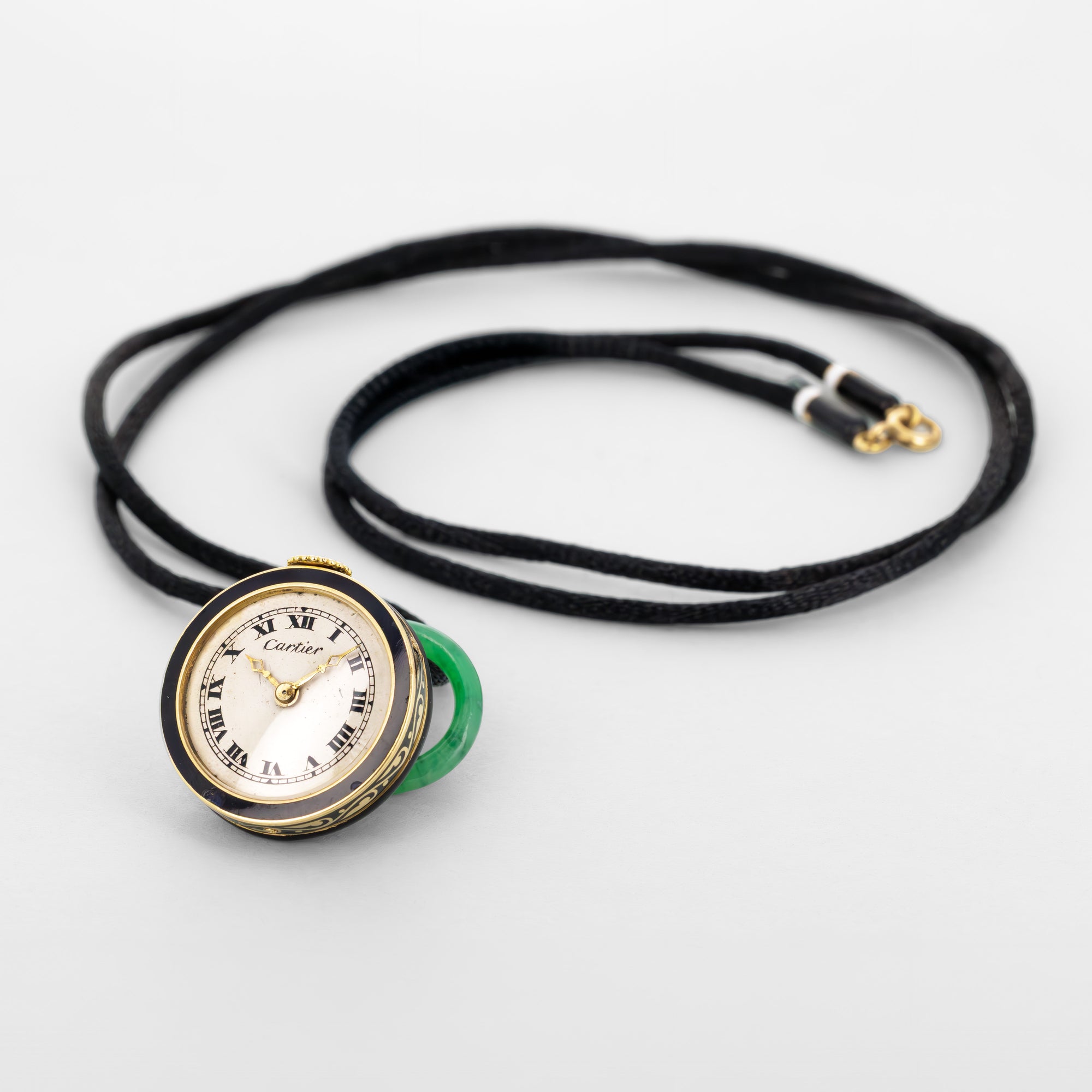 Cartier Enamel & Jade Necklace Watch
