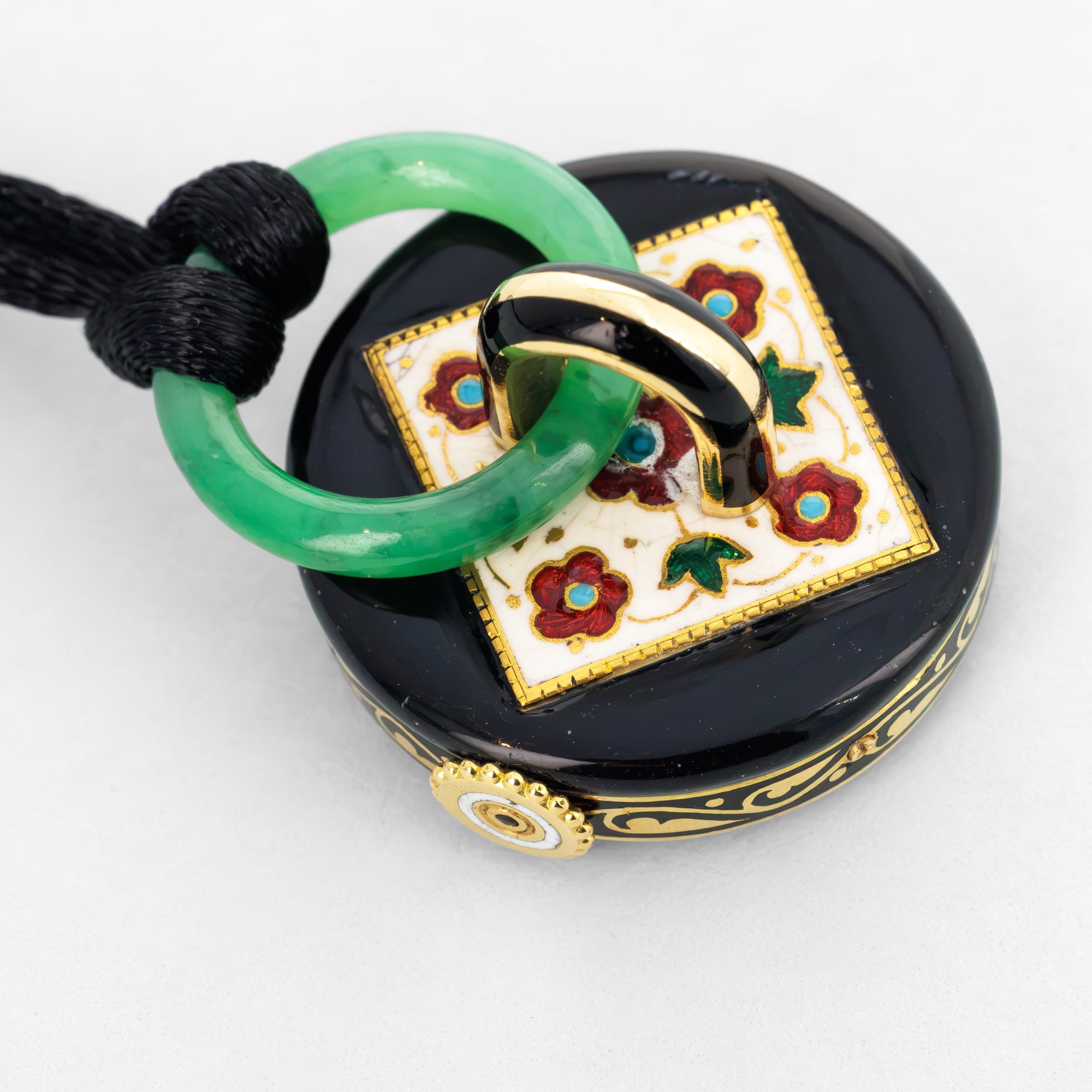 Cartier Enamel & Jade Necklace Watch
