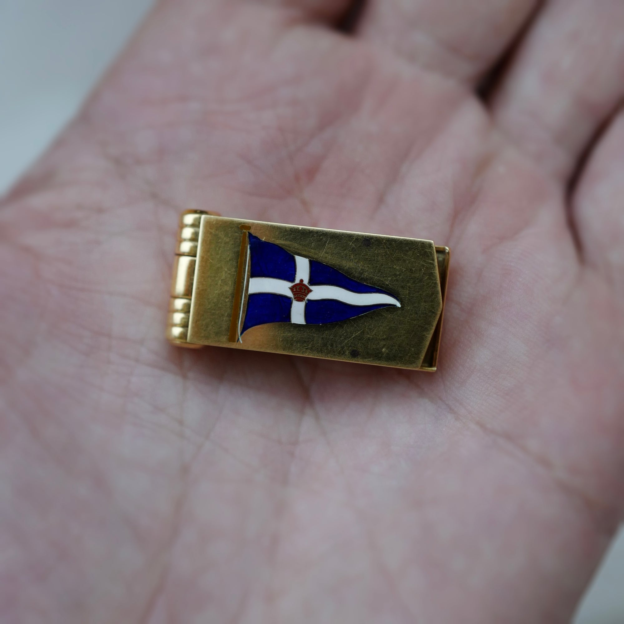 Cartier Yellow Gold Enamel Clip Watch with Royal Thames Yacht Club Enamel Emblem (New Arrival)