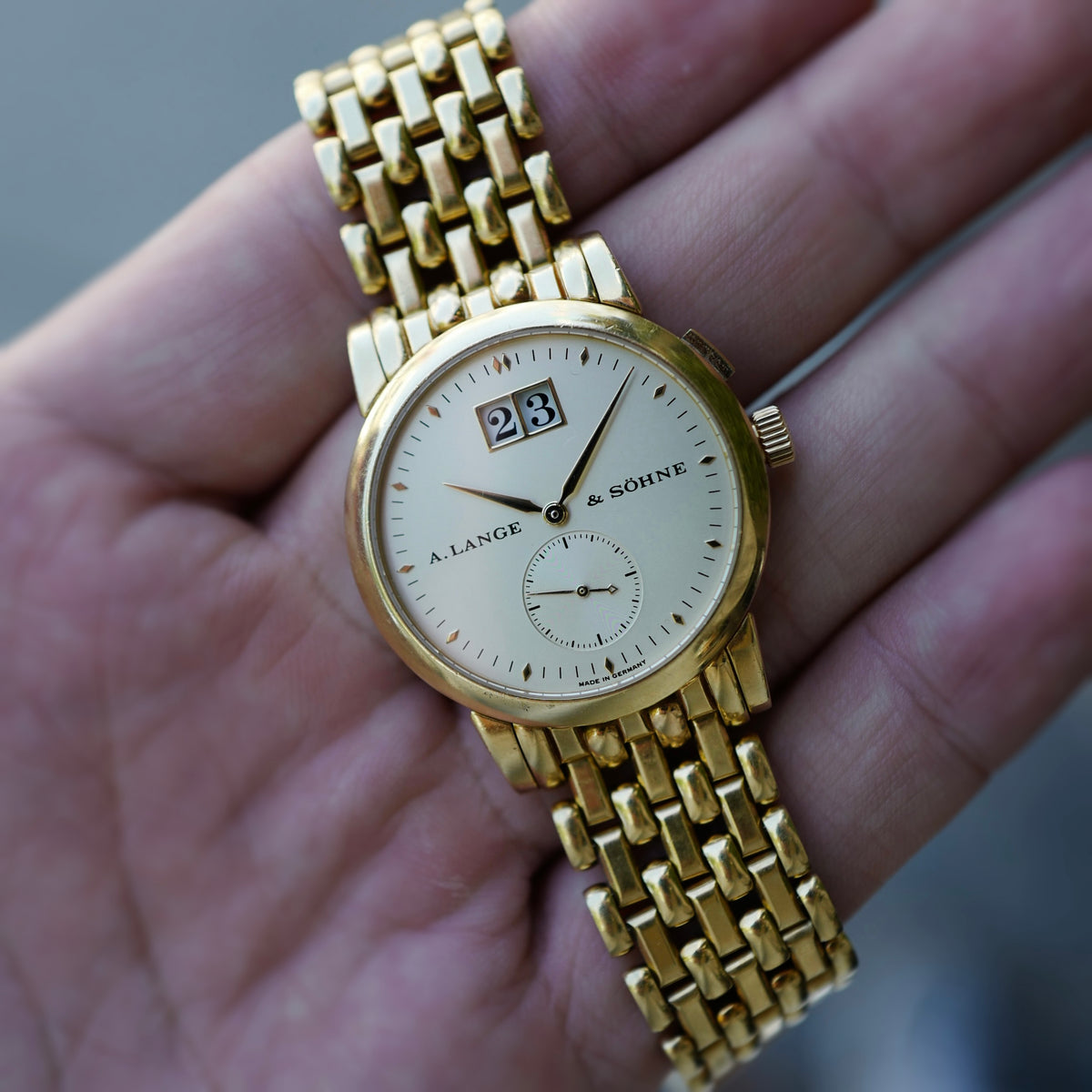 A. Lange &amp; Sohne Yellow Gold Saxonia Ref. 105.001 with a Wellendorff Bracelet