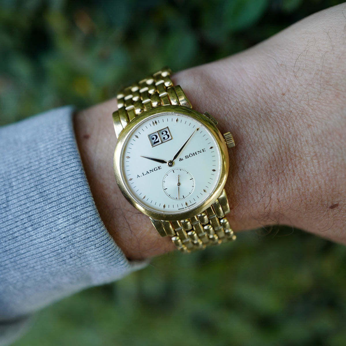 A. Lange &amp; Sohne Yellow Gold Saxonia Ref. 105.001 with a Wellendorff Bracelet