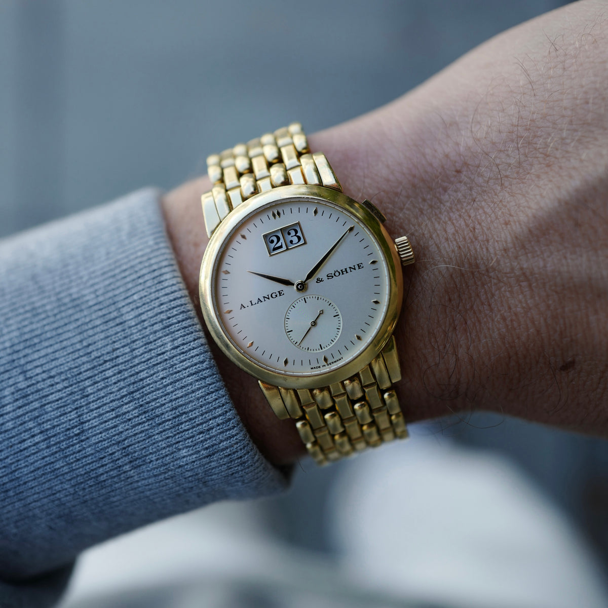 A. Lange &amp; Sohne Yellow Gold Saxonia Ref. 105.001 with a Wellendorff Bracelet