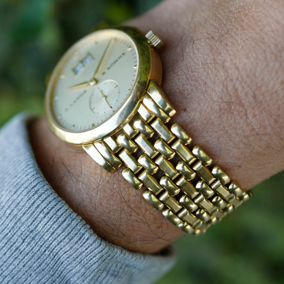 A. Lange &amp; Sohne Yellow Gold Saxonia Ref. 105.001 with a Wellendorff Bracelet