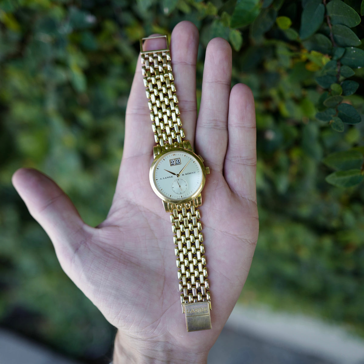 A. Lange &amp; Sohne Yellow Gold Saxonia Ref. 105.001 with a Wellendorff Bracelet