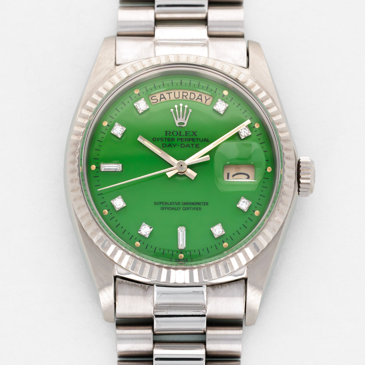 Rolex White Gold Day-Date Green Stella Watch Ref. 1803