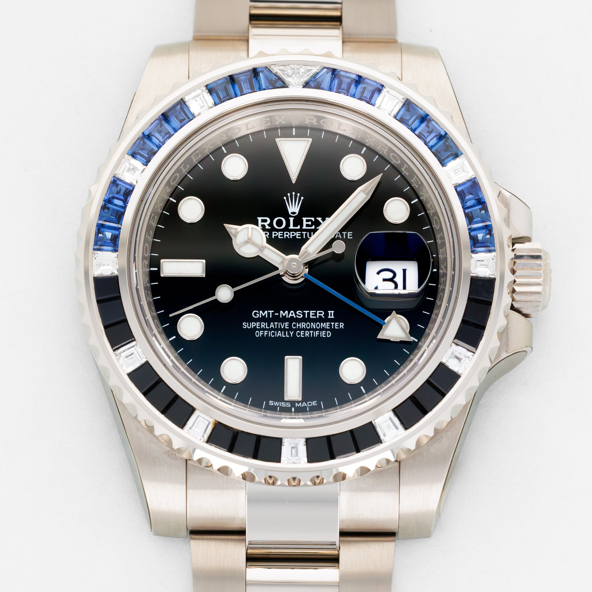 Rolex White Gold GMT-Master II Bruce Wayne Diamond Sapphire Watch Ref. 116749SABLNR