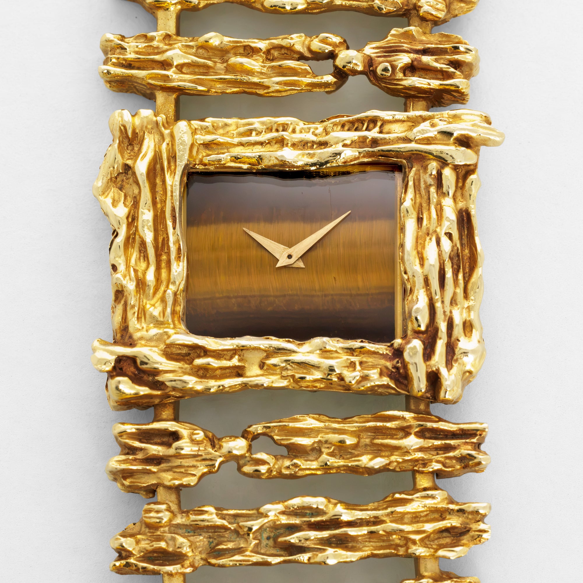 Piaget Yellow Gold Wood Bark Tigerseye Watch, Circa 1970s