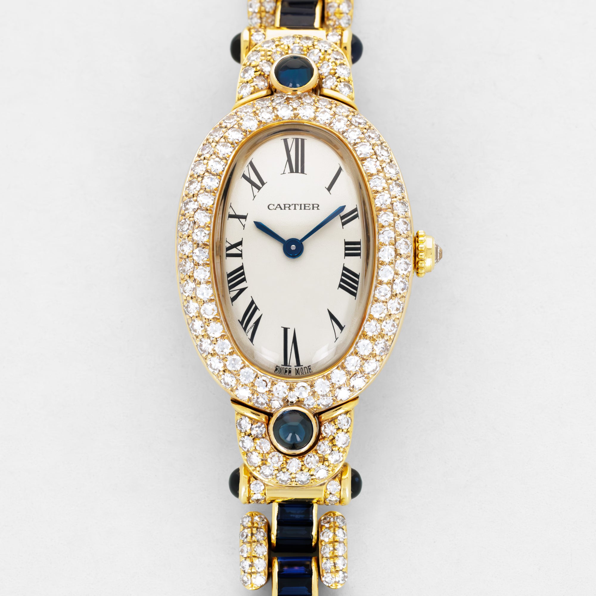 Cartier Yellow Gold Baignoire 1920 with Original Sapphire &amp; Diamonds