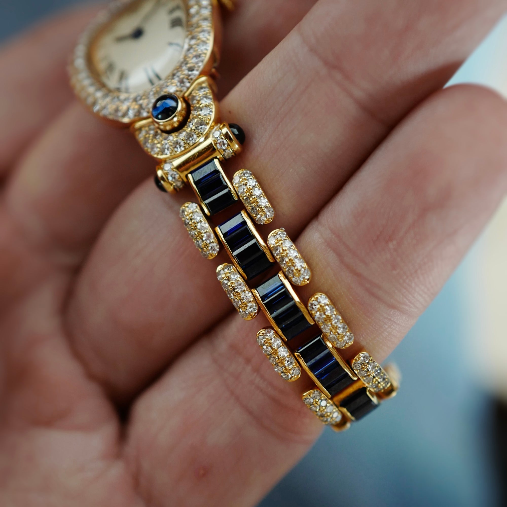 Cartier Yellow Gold Baignoire 1920 with Original Sapphire &amp; Diamonds