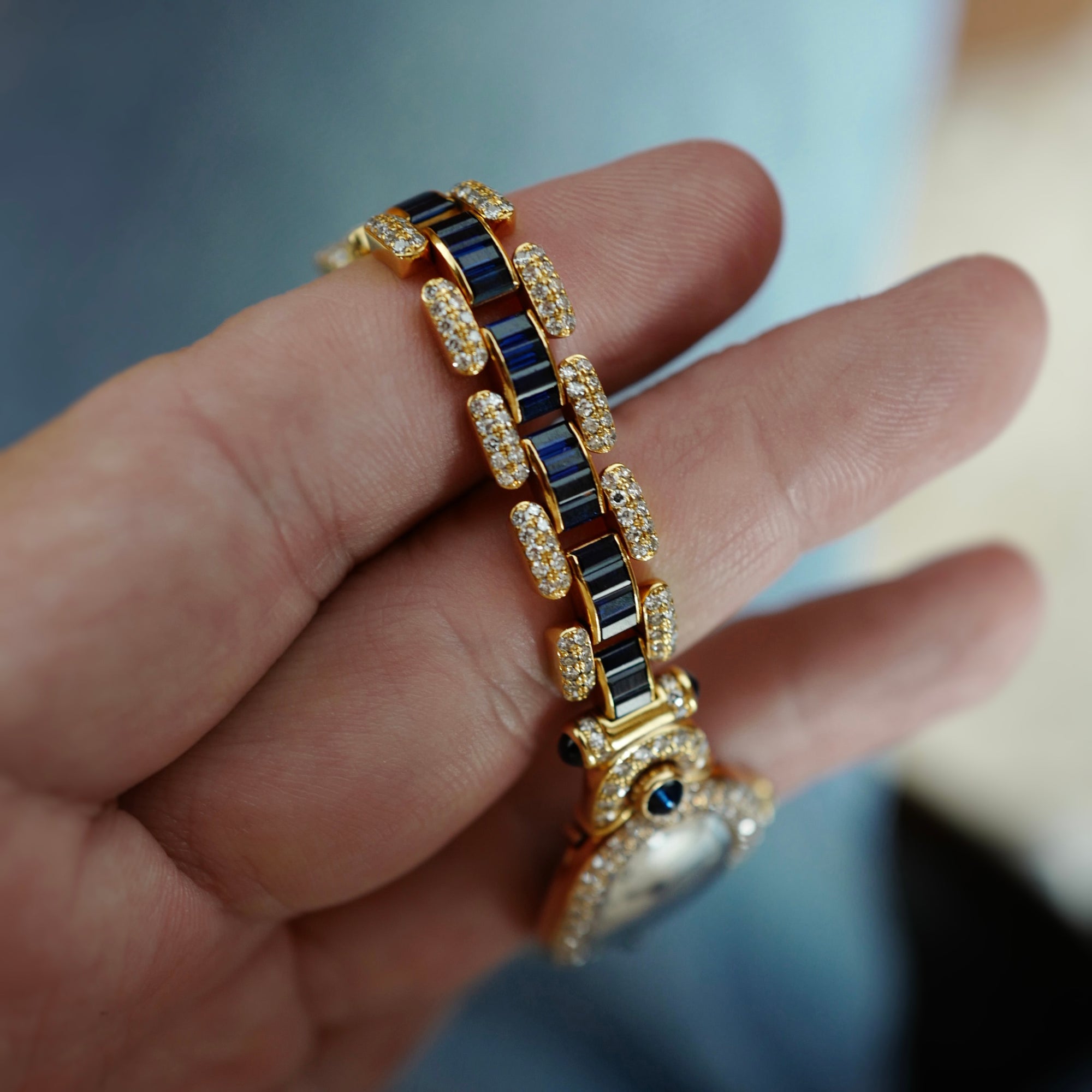 Cartier Yellow Gold Baignoire 1920 with Original Sapphire &amp; Diamonds