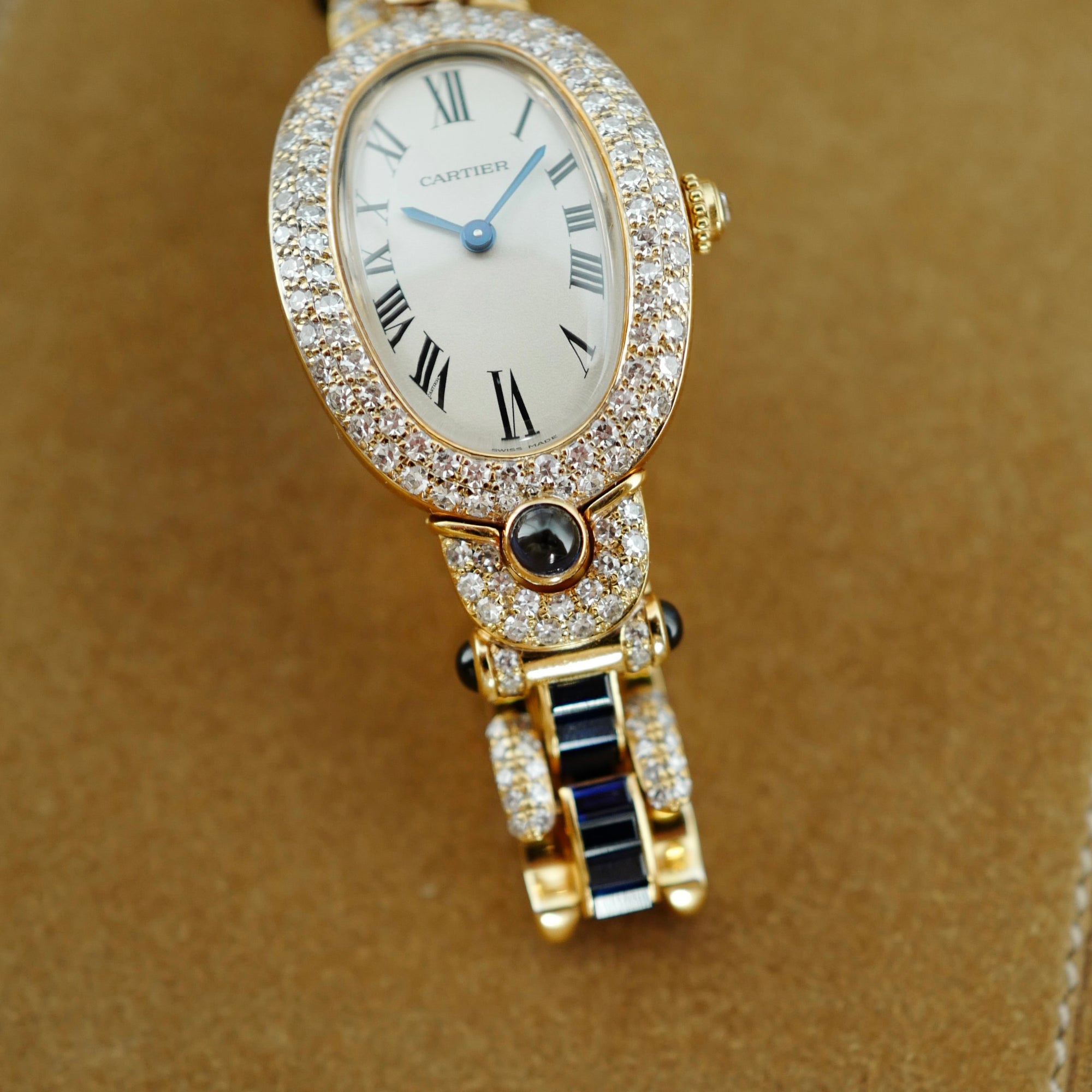 Cartier Yellow Gold Baignoire 1920 with Original Sapphire &amp; Diamonds