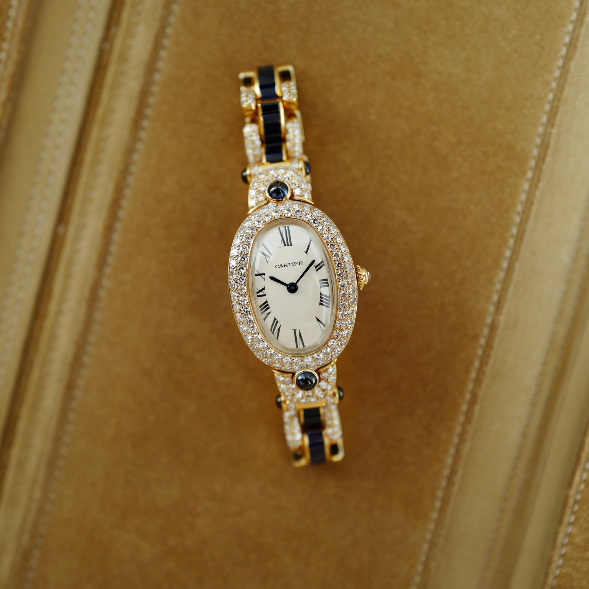 Cartier Yellow Gold Baignoire 1920 with Original Sapphire &amp; Diamonds