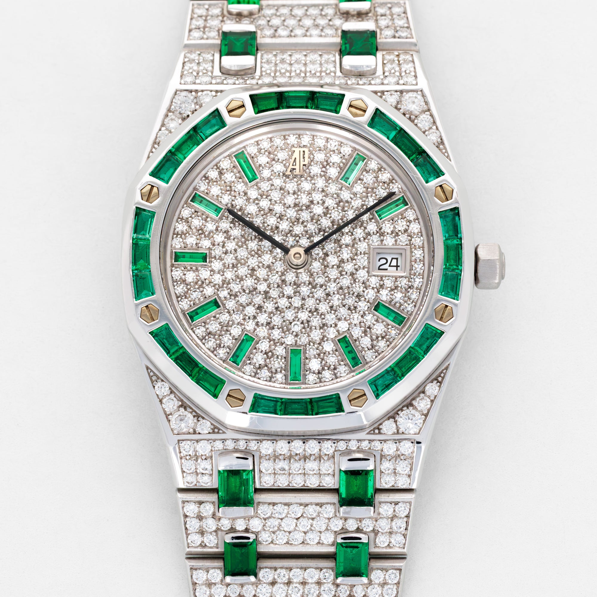 Audemars Piguet White Gold Royal Oak Watch Ref. 56603 with Diamond &amp; Emerald