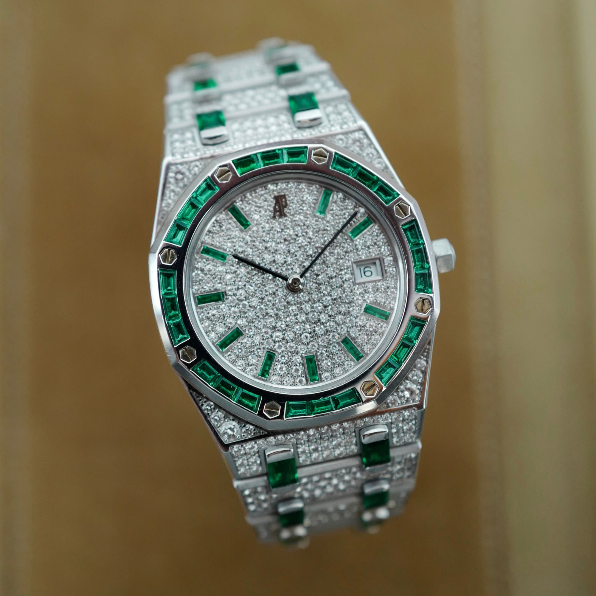 Audemars Piguet White Gold Royal Oak Watch Ref. 56603 with Diamond & Emerald