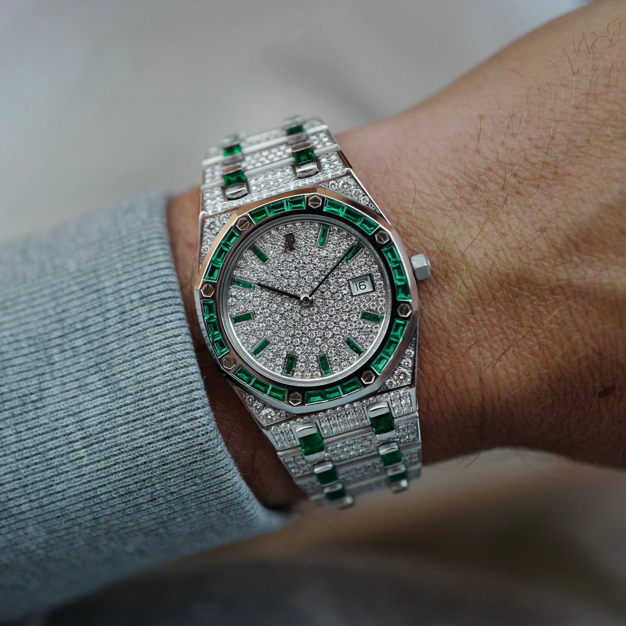 Audemars Piguet White Gold Royal Oak Watch Ref. 56603 with Diamond &amp; Emerald