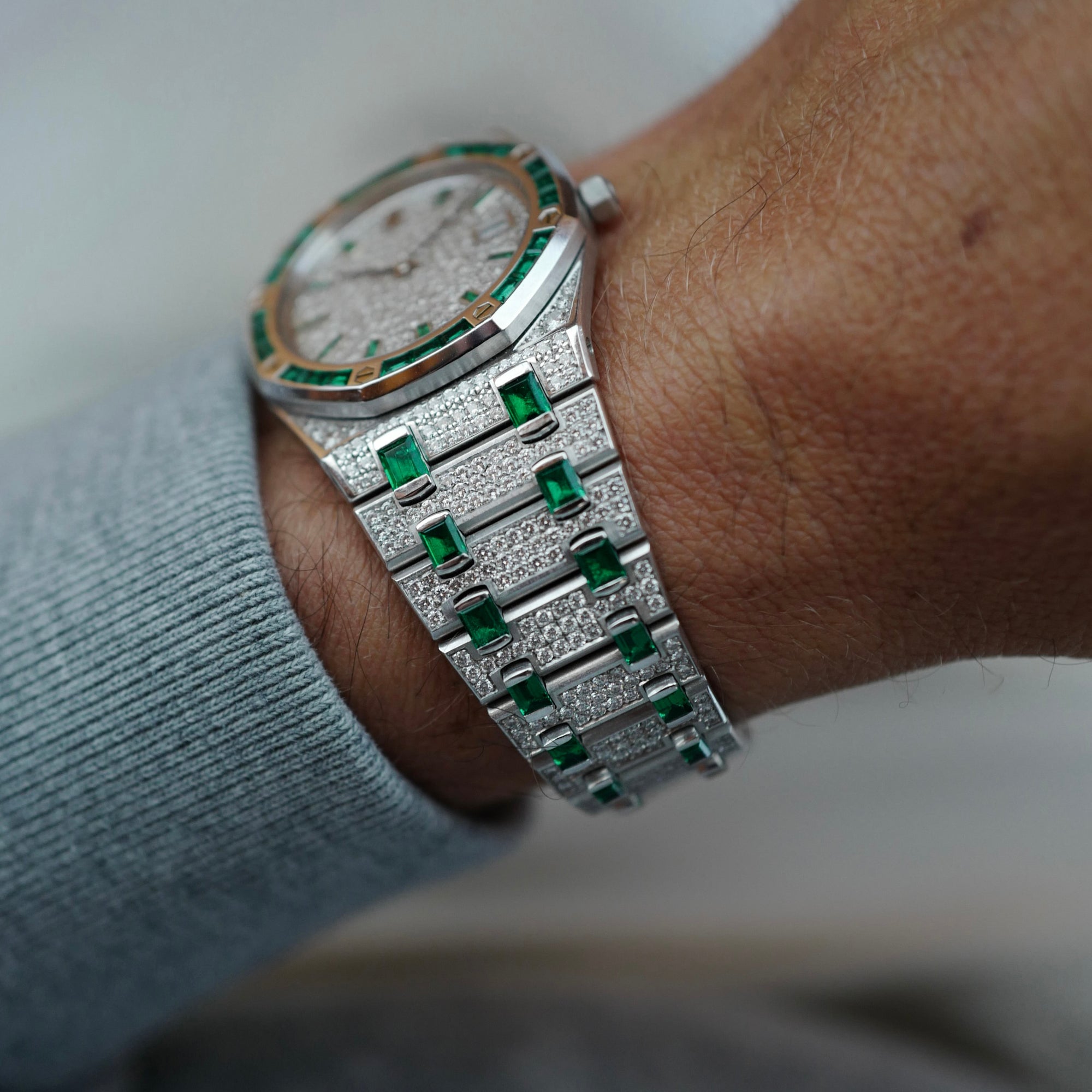 Audemars Piguet White Gold Royal Oak Watch Ref. 56603 with Diamond &amp; Emerald