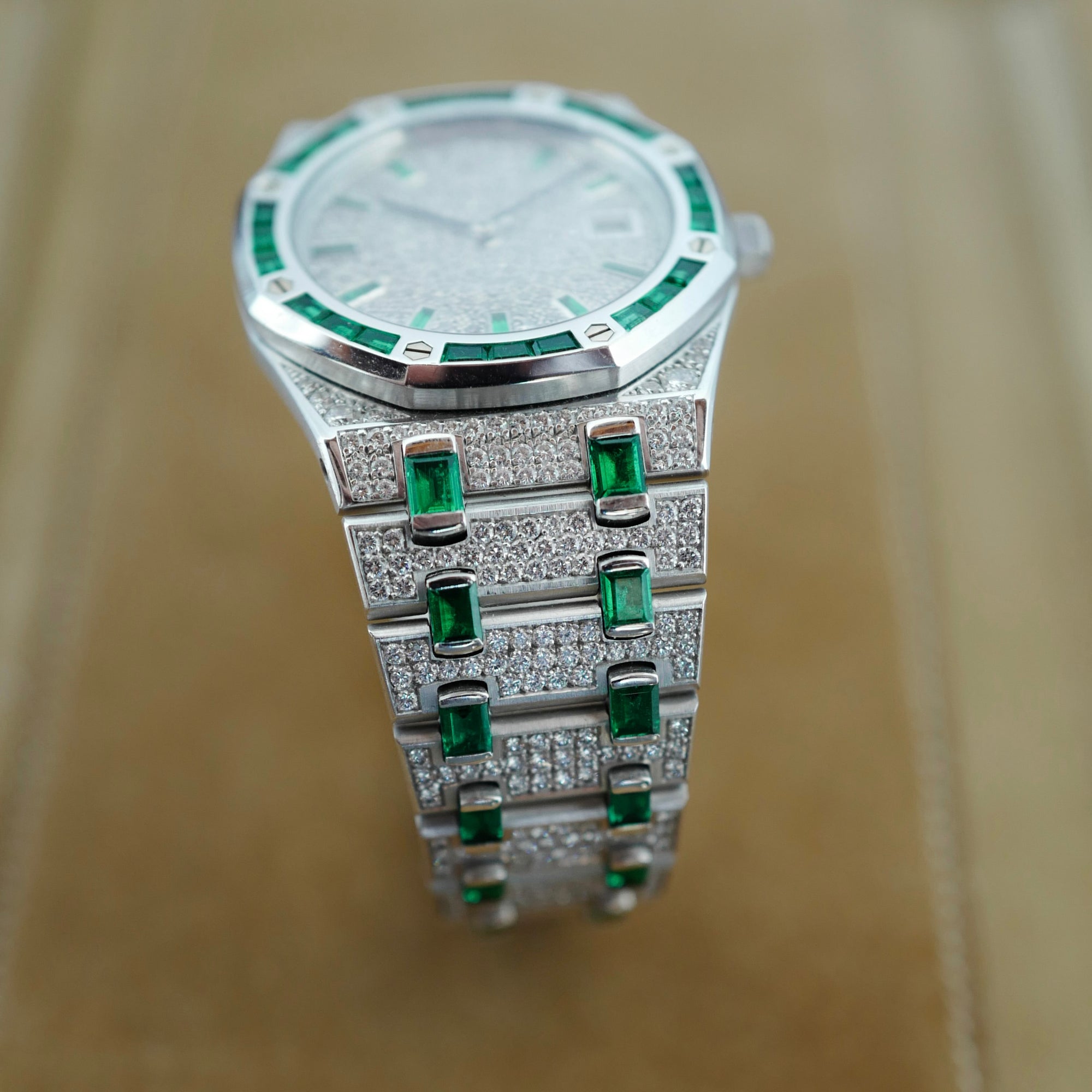 Audemars Piguet White Gold Royal Oak Watch Ref. 56603 with Diamond &amp; Emerald