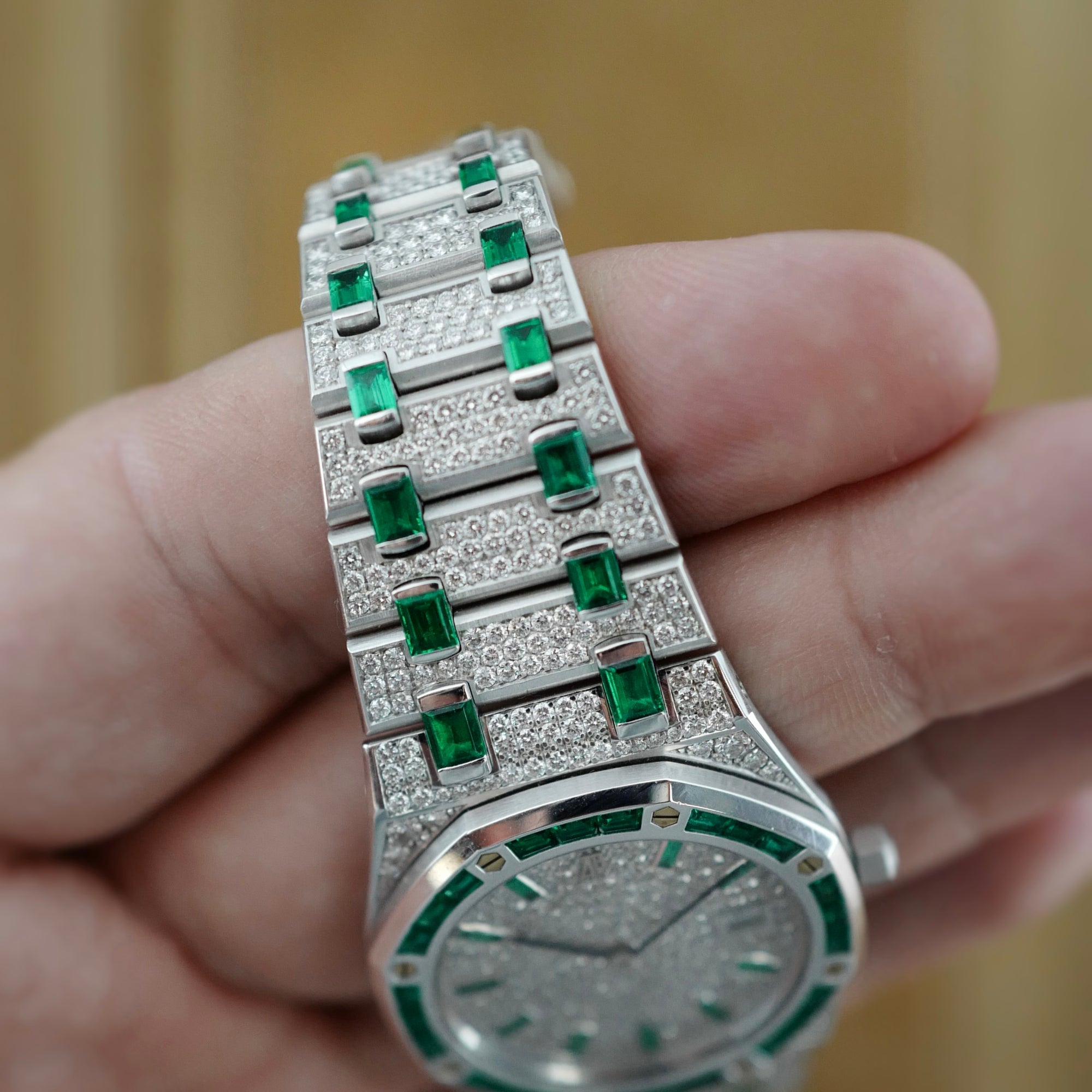 Audemars Piguet White Gold Royal Oak Watch Ref. 56603 with Diamond &amp; Emerald