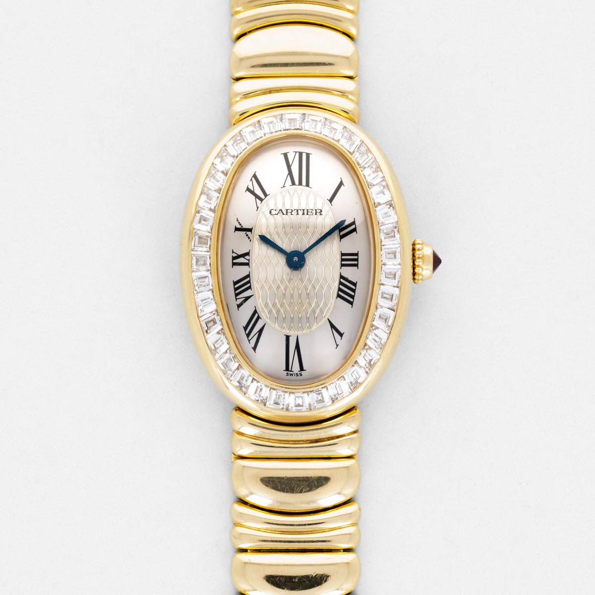Cartier Yellow Gold Baignoire Watch with Baguette Diamond Bezel, Limited Edition