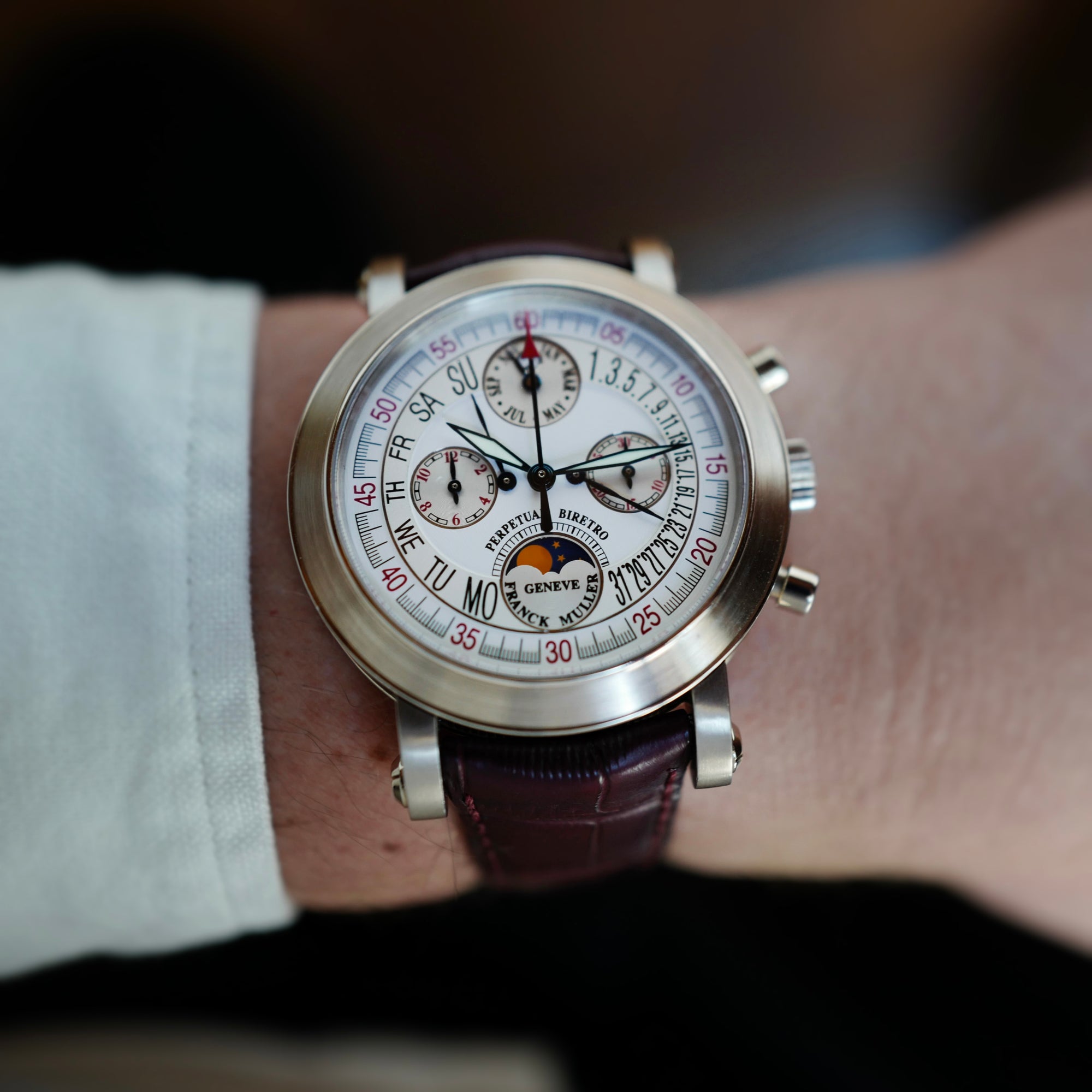 Franck Muller White Gold Perpetual Biretro Chronograph Watch Ref. 7000