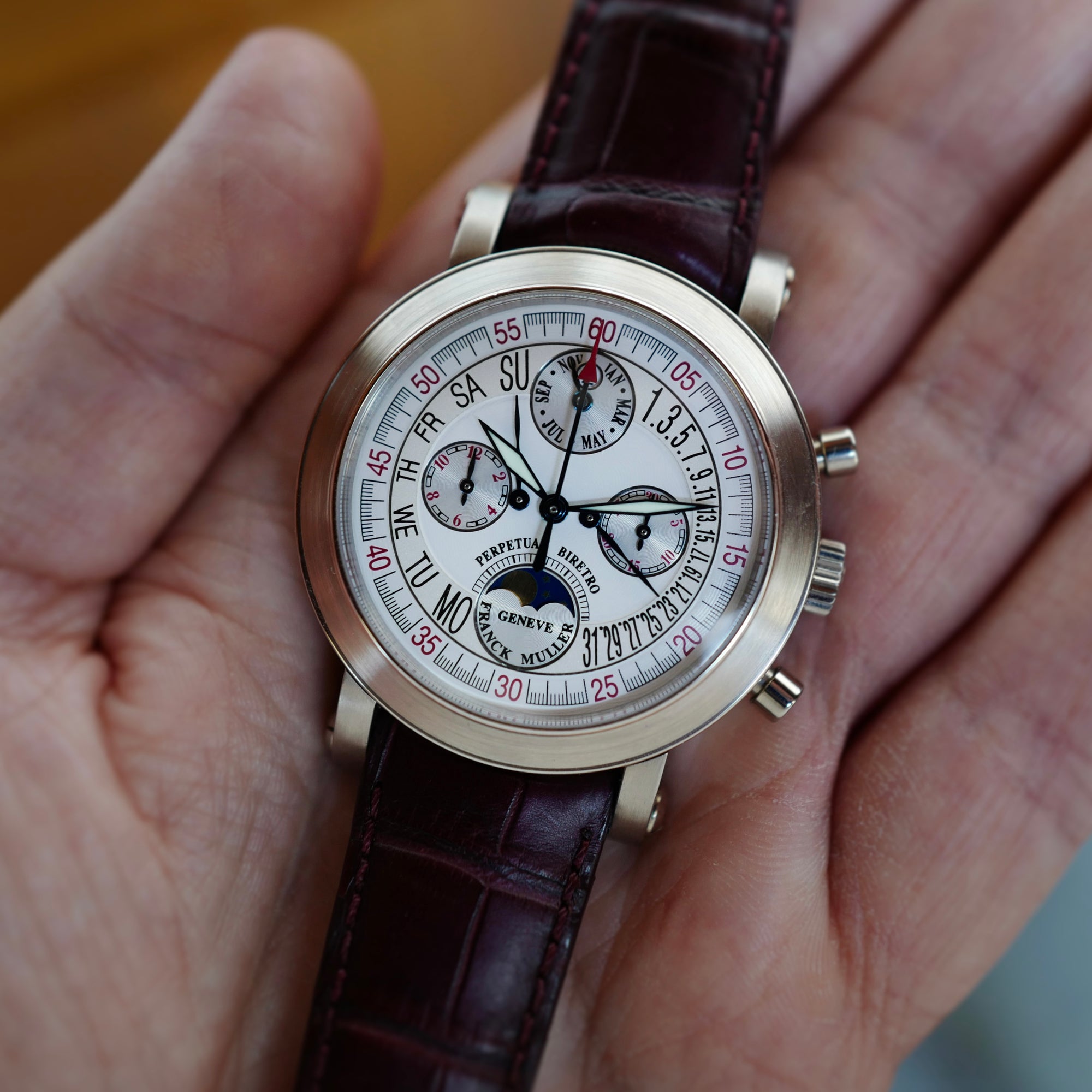 Franck Muller White Gold Perpetual Biretro Chronograph Watch Ref. 7000