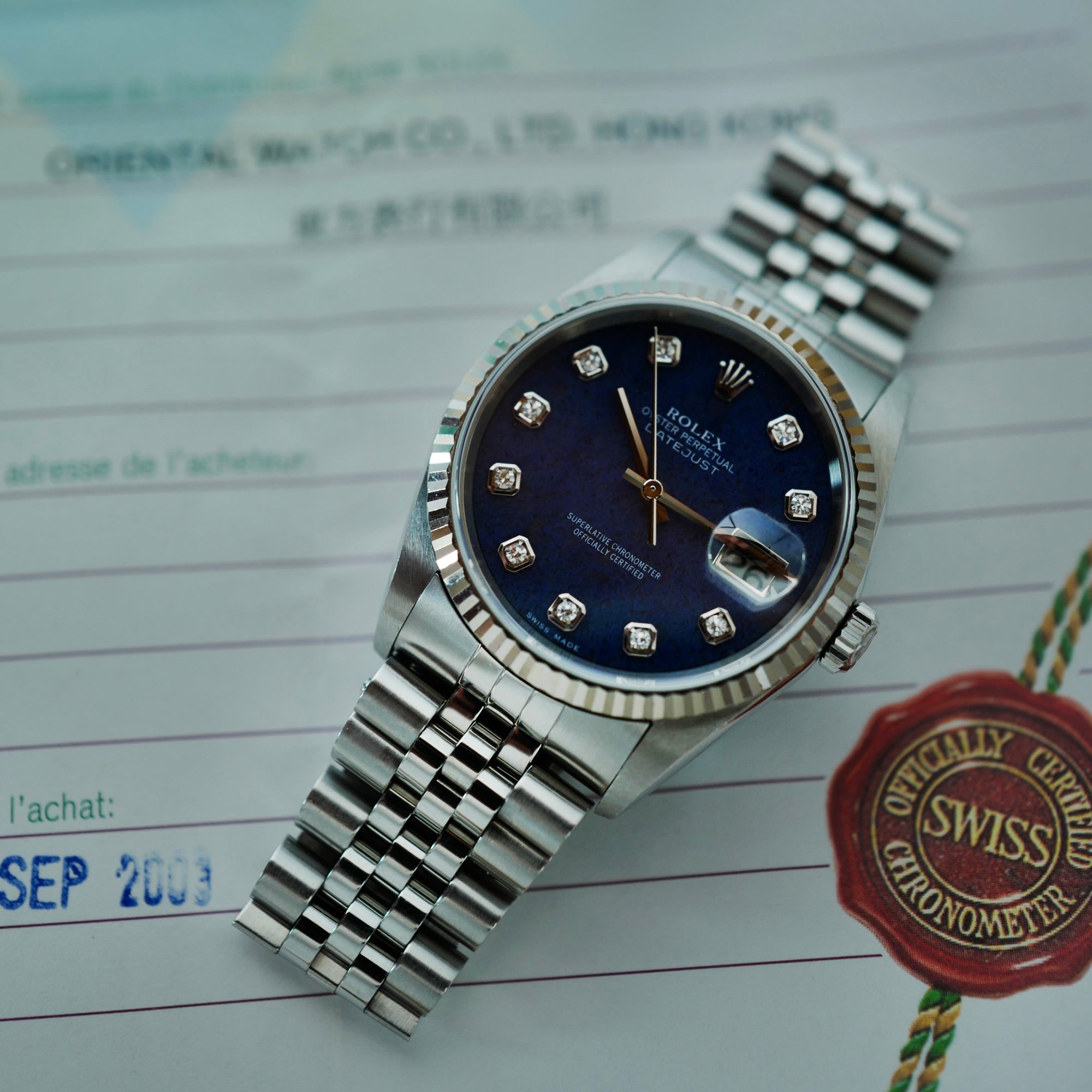 Rolex Steel Oyster Perpetual Datejust Sodalite Ref. 16234G with Papers