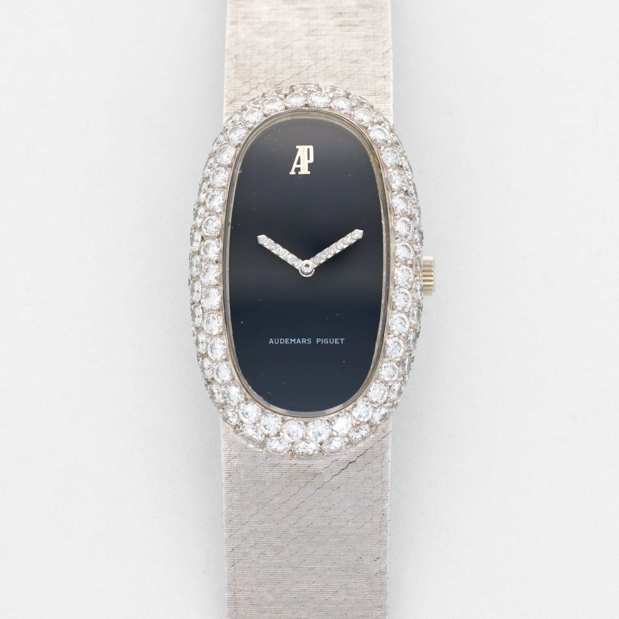 Audermars Piguet Oval White Gold Bracelet Watch with Diamond Case and Hands