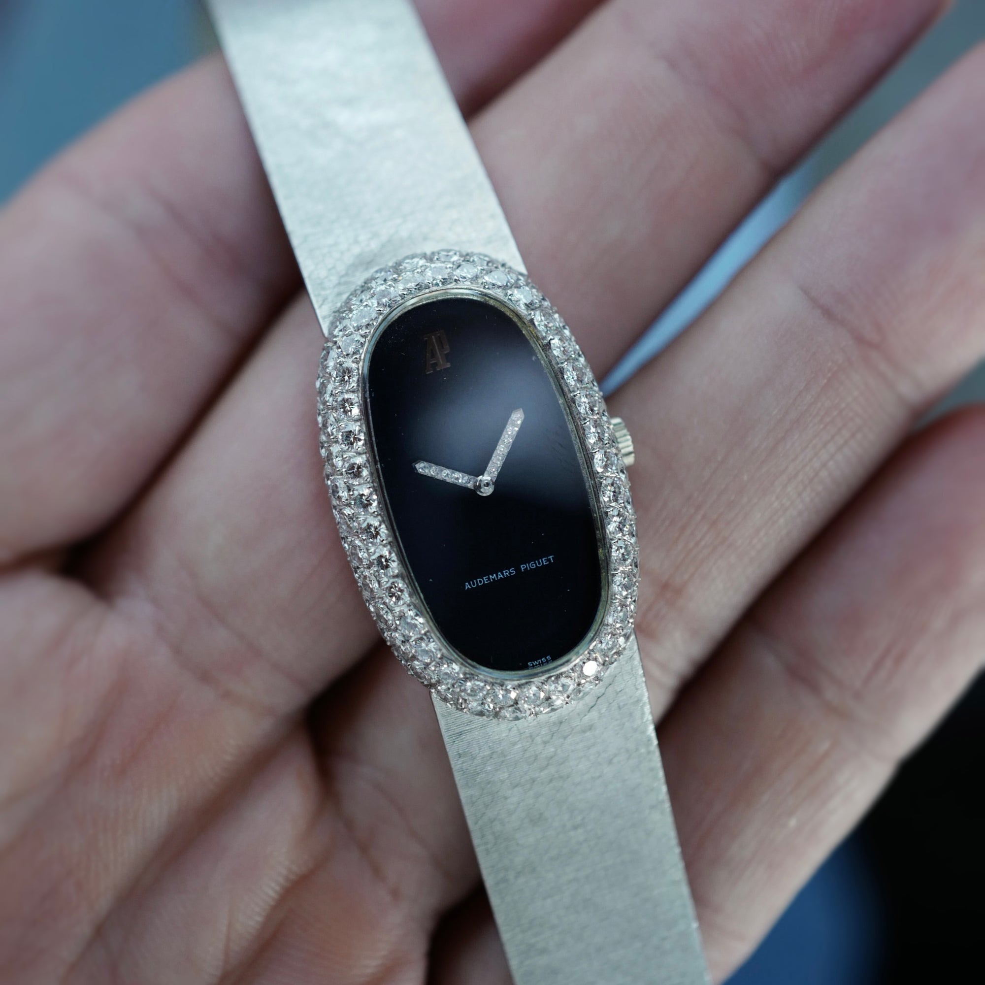 Audermars Piguet Oval White Gold Bracelet Watch with Diamond Case and Hands