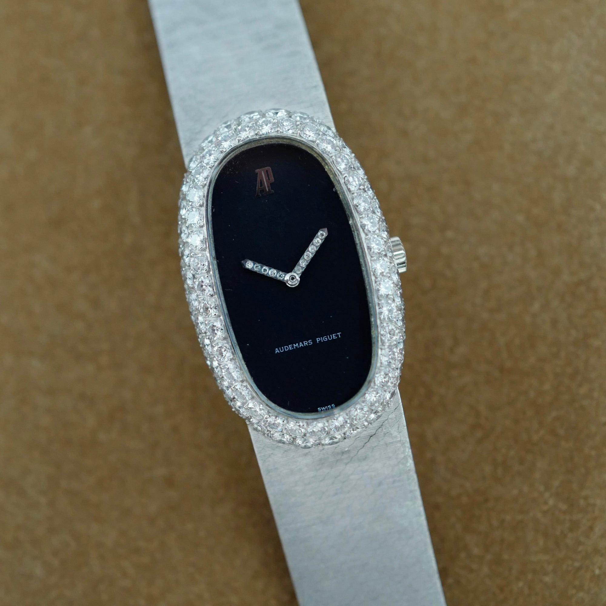 Audermars Piguet Oval White Gold Bracelet Watch with Diamond Case and Hands