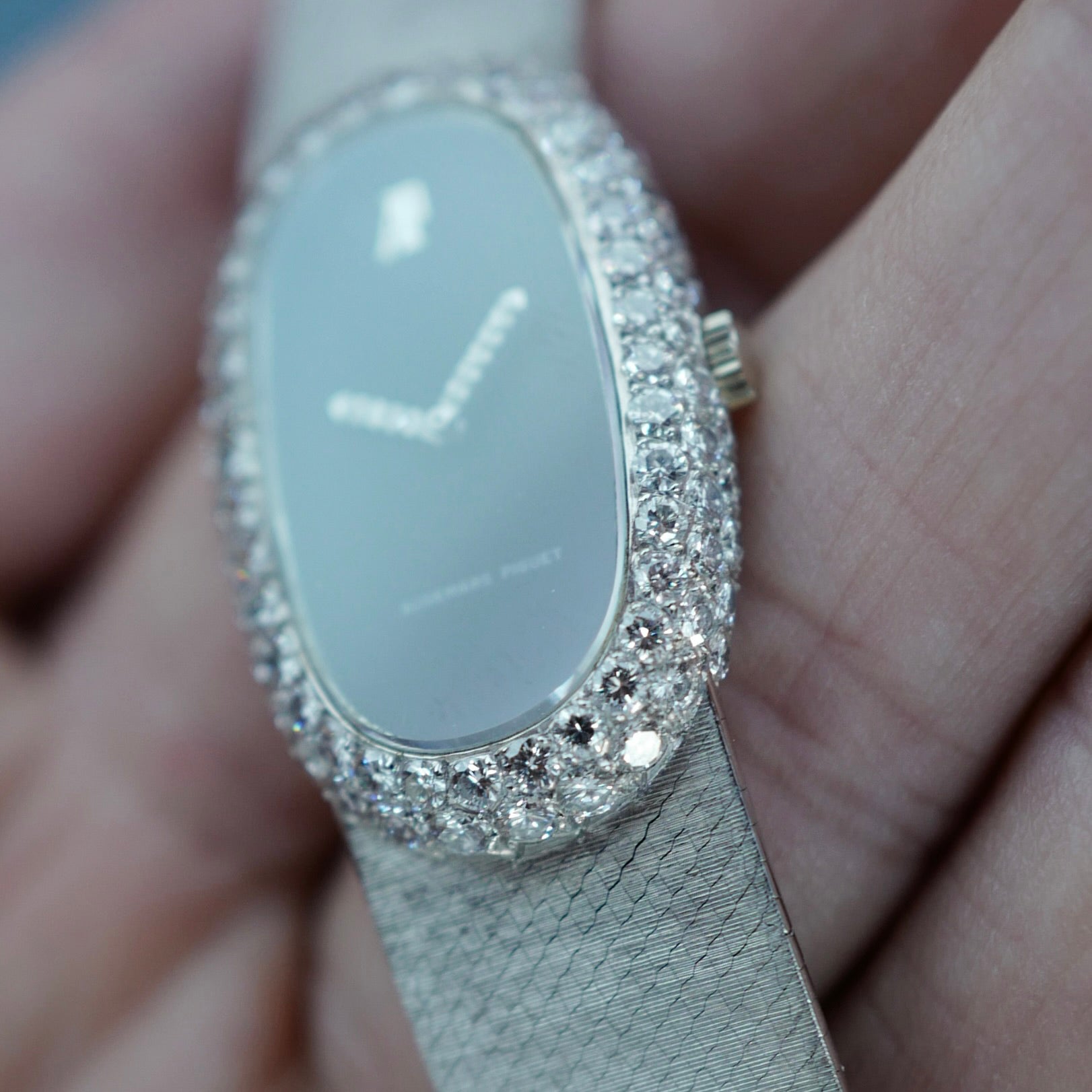 Audemars Piguet Oval White Gold Bracelet Watch with Diamond Case and Hands