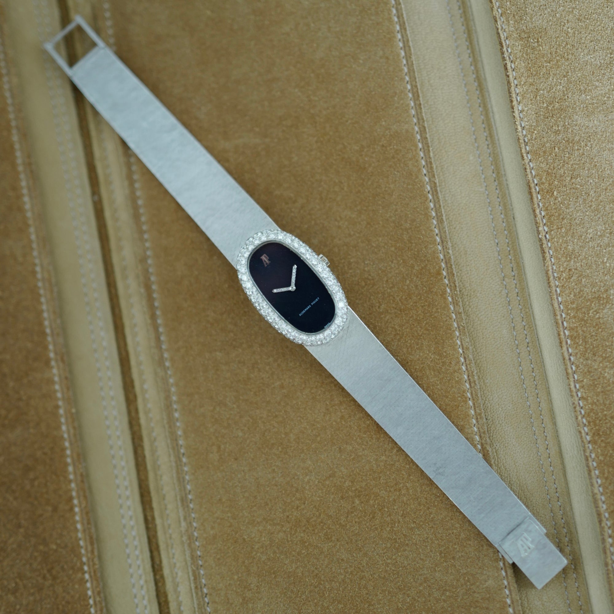 Audemars Piguet Oval White Gold Bracelet Watch with Diamond Case and Hands