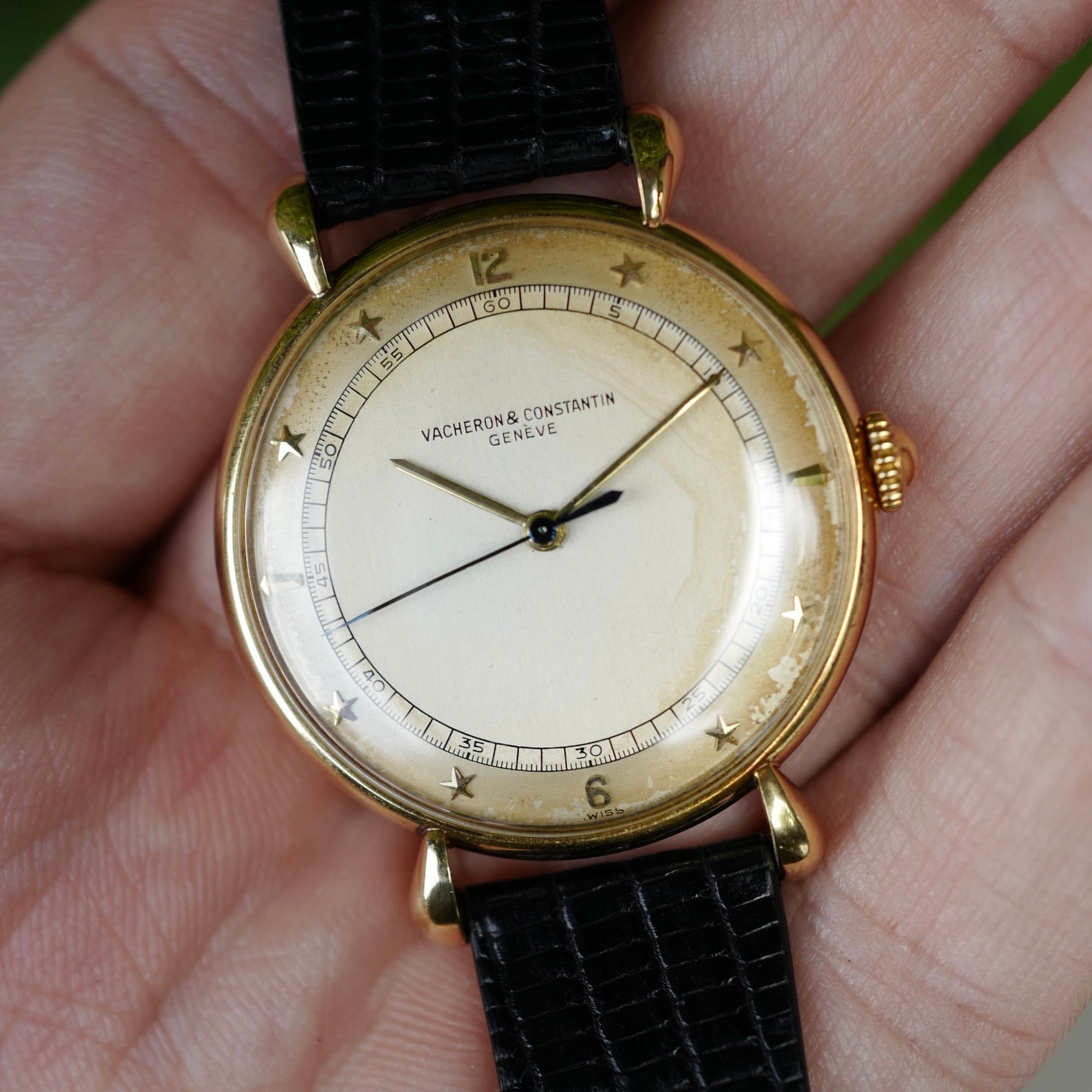 Vacheron Constantin Yellow Gold Watch with Star Numerals and Tear Drop Lugs