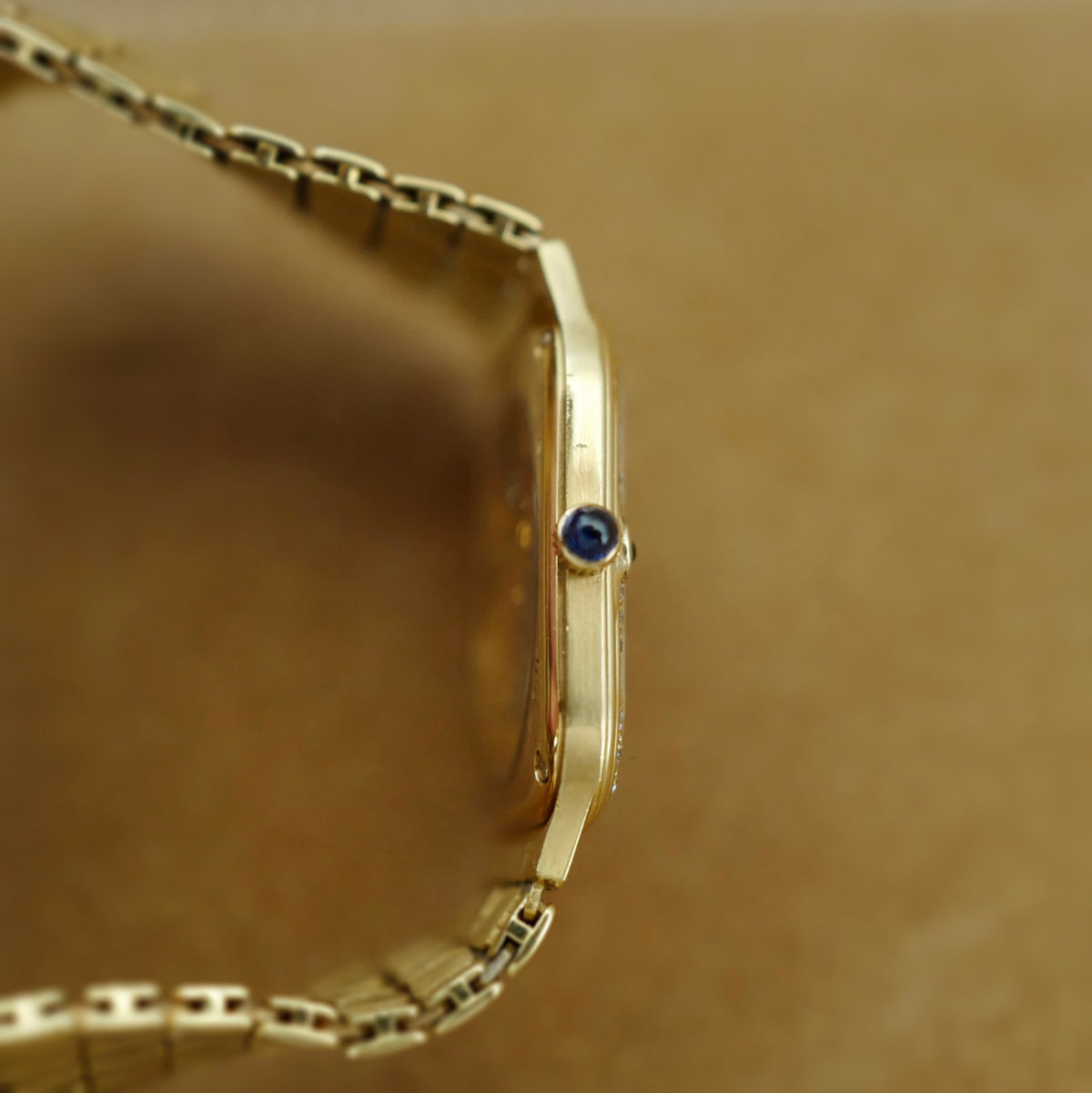 Audemars Piguet Yellow Gold Square Skeleton Watch with Diamonds, Emeralds and Rubies