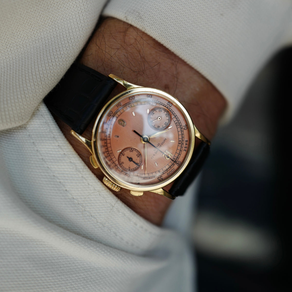 Patek Philippe Pink Gold Chronograph Watch Ref. 533 with Rare Pink Dial