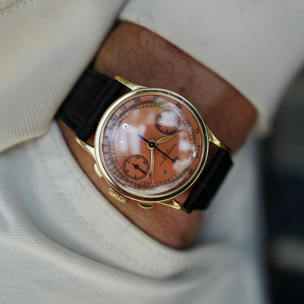 Patek Philippe Pink Gold Chronograph Watch Ref. 533 with Rare Pink Dial