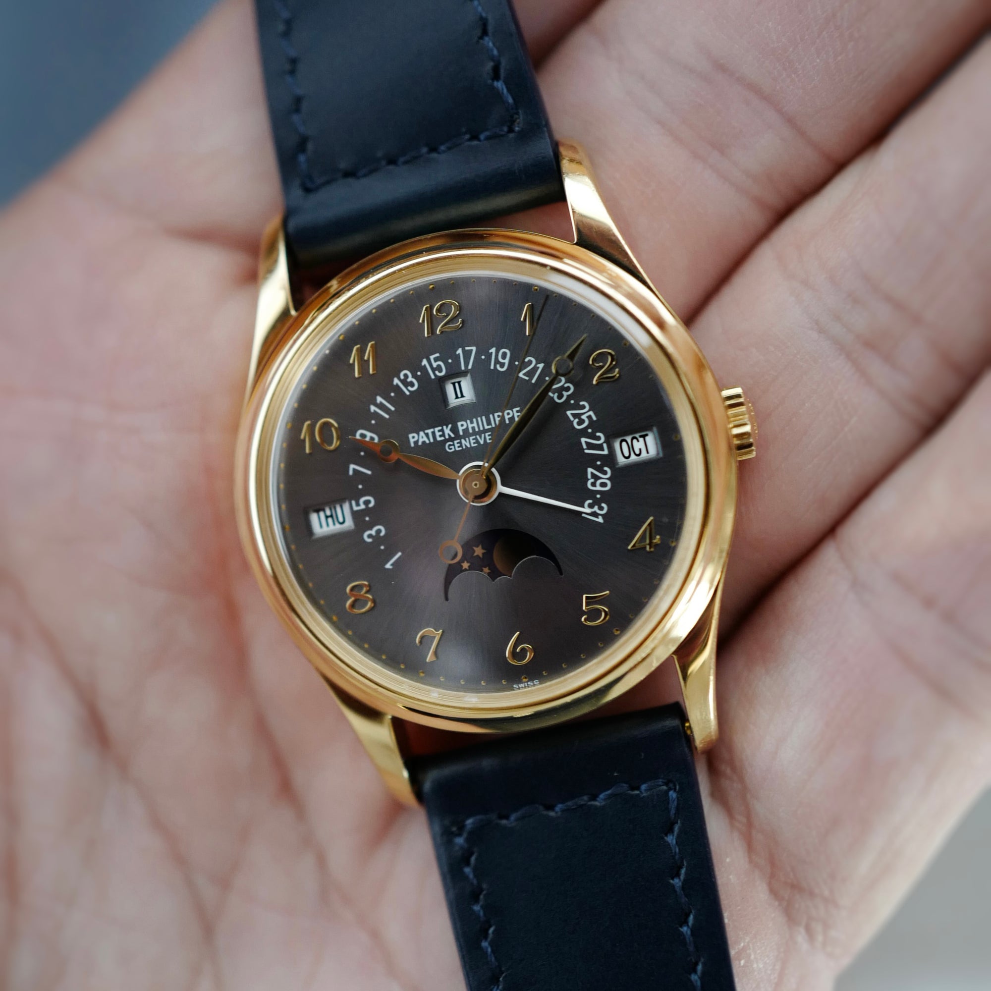 Patek Philippe Yellow Gold Perpetual Calendar Special Order Grey Dial Watch Ref. 5050