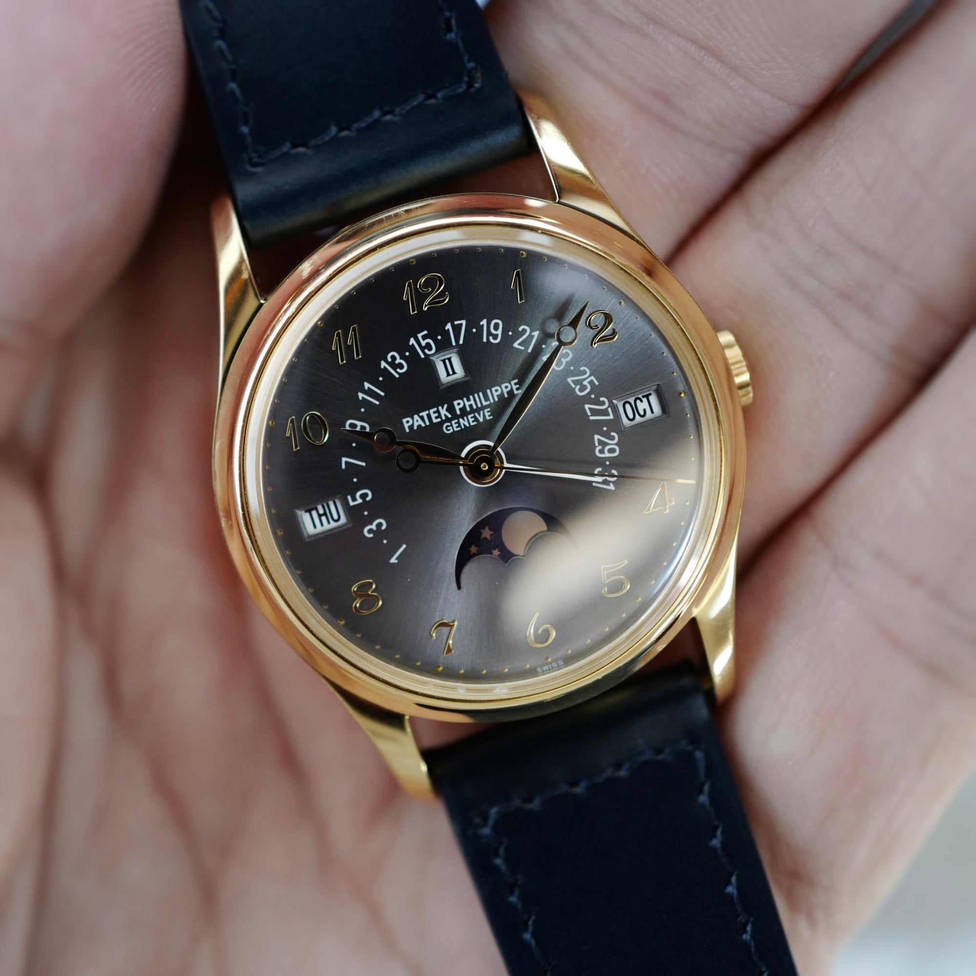 Patek Philippe Yellow Gold Perpetual Calendar Special Order Grey Dial Watch Ref. 5050