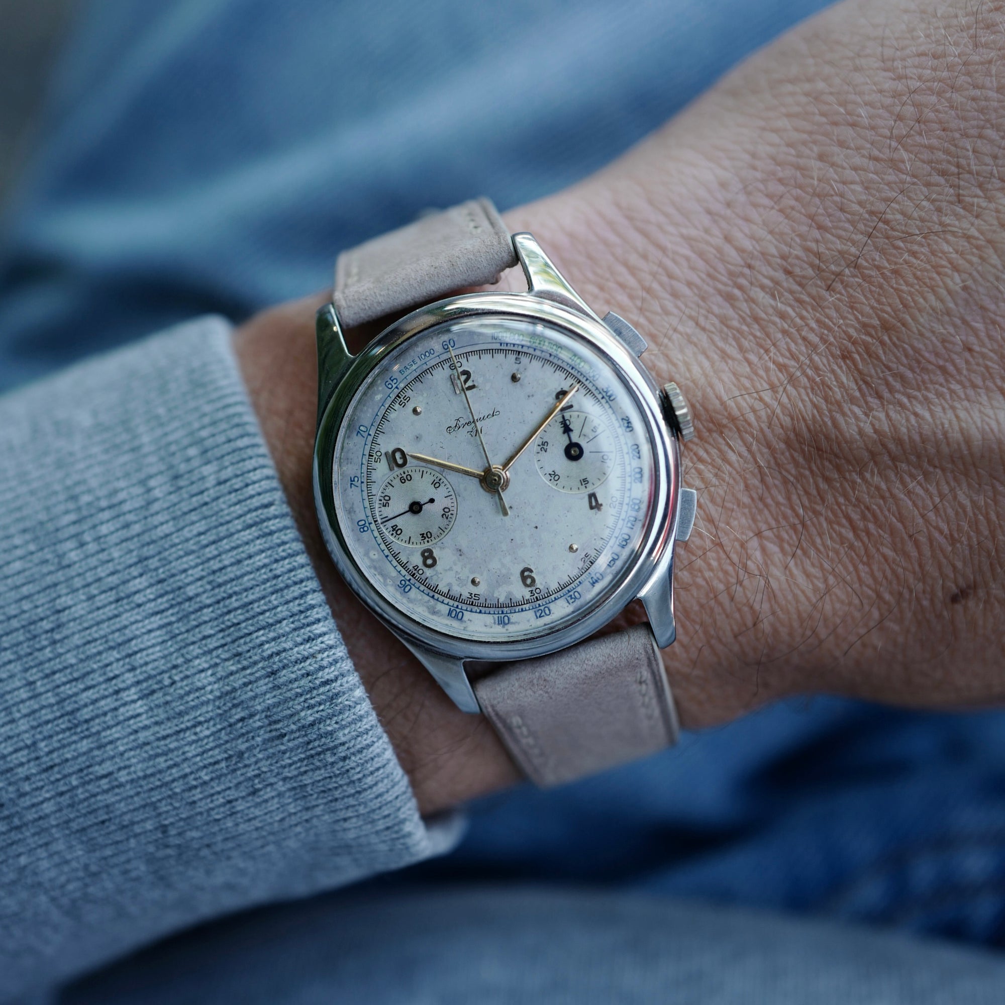 Breguet Steel Chronograph Watch, 1940s